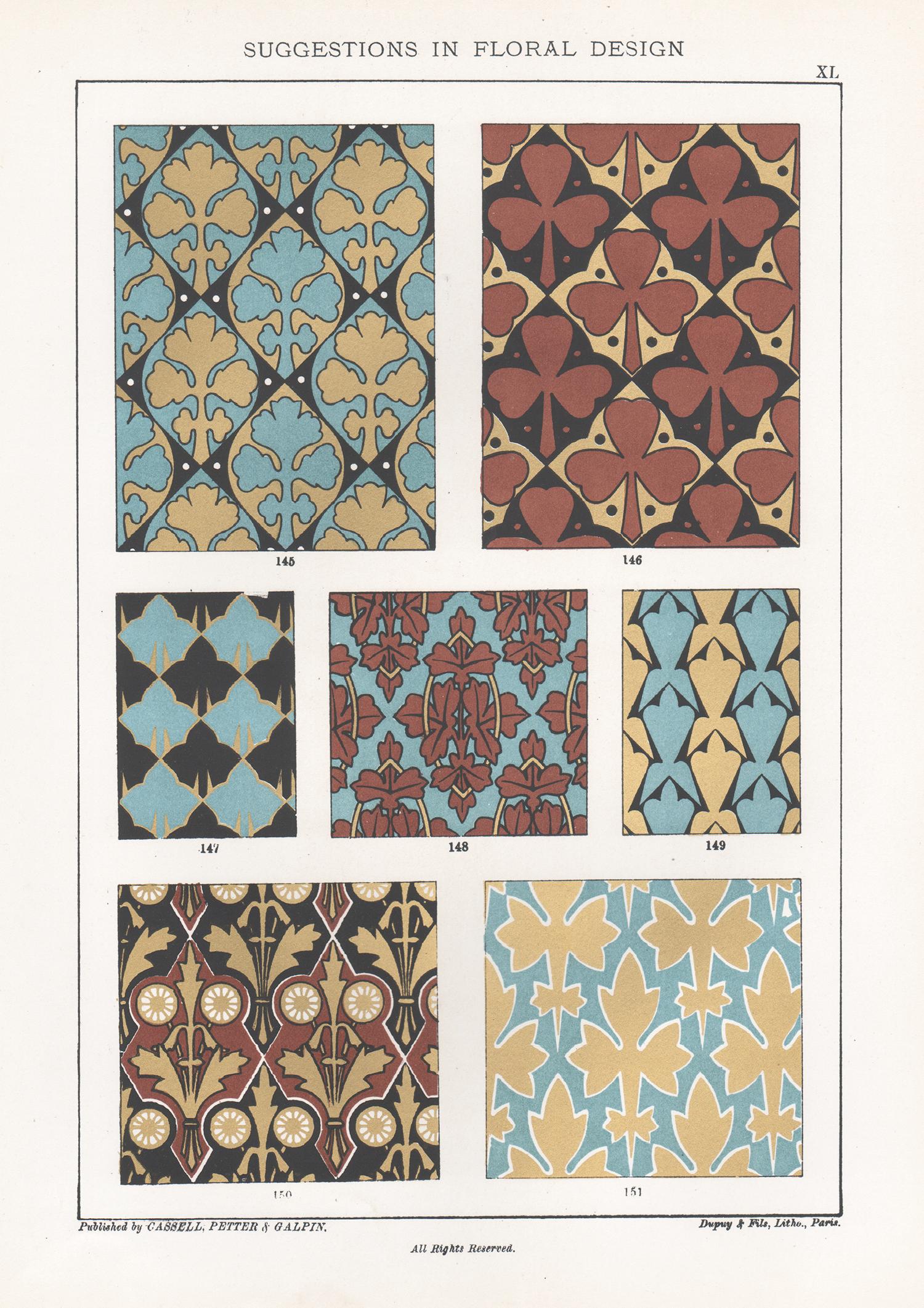Frederick William Hulme Interior Print – Suggestions in Floral Design, Frederick Hulme, Chromolithographie des 19. Jahrhunderts