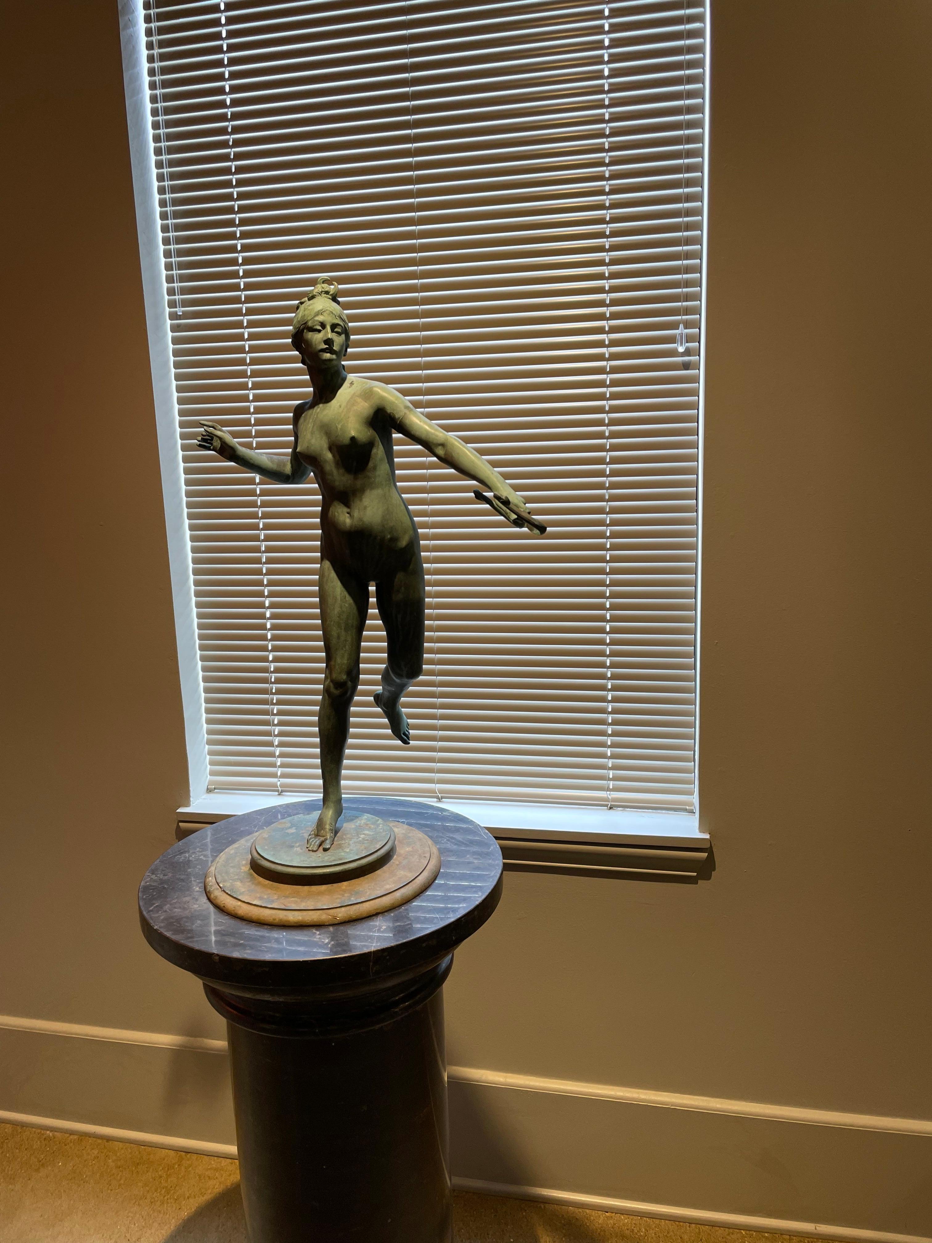 Diana the Huntress, 1890 Classical Bronze Sculpture of Nude Woman For Sale 1
