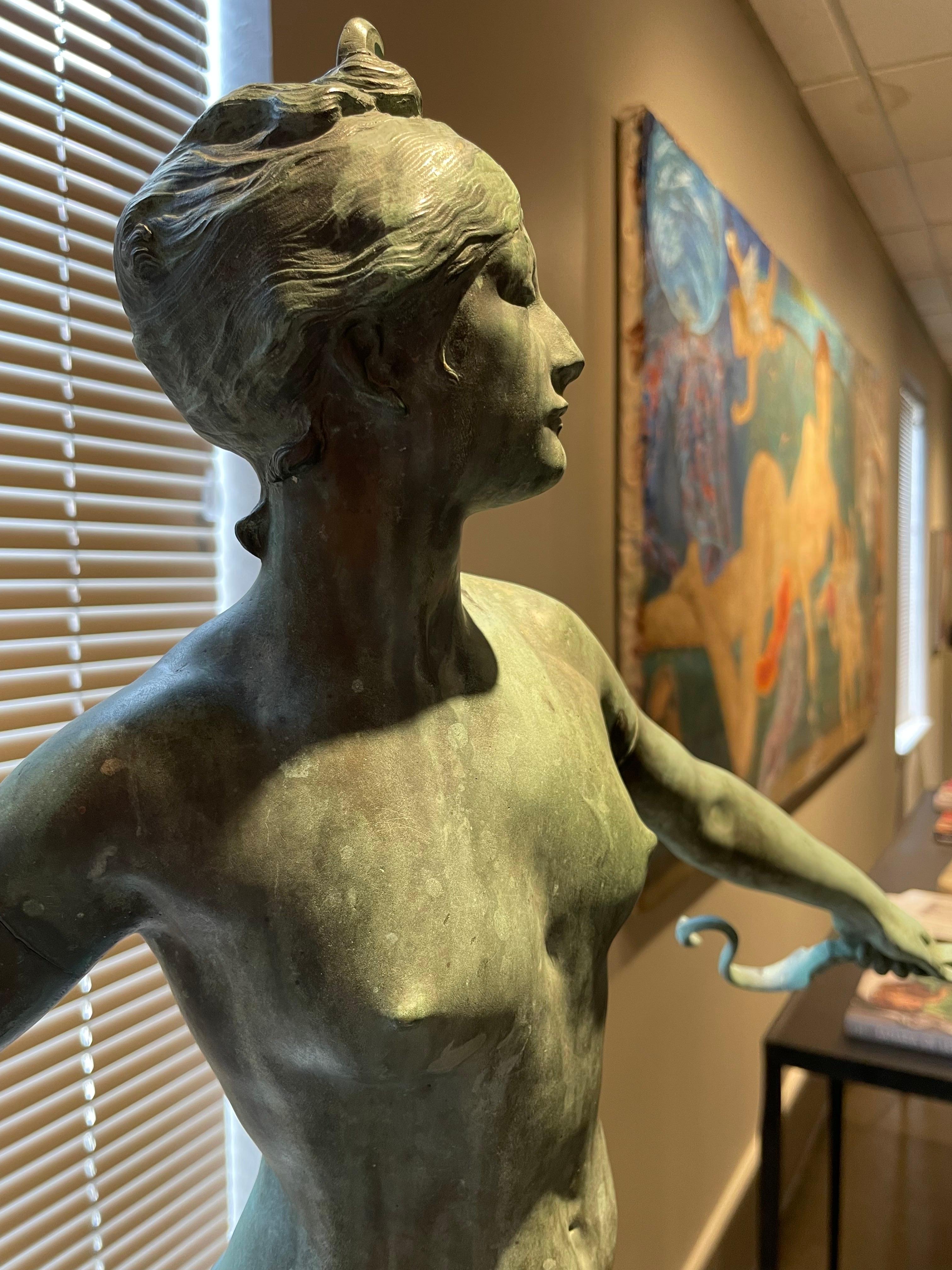 Diana the Huntress, 1890 Classical Bronze Sculpture of Nude Woman For Sale 4