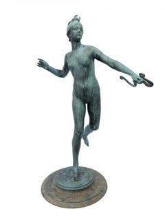 Antique Diana the Huntress, 1890 classical bronze sculpture
