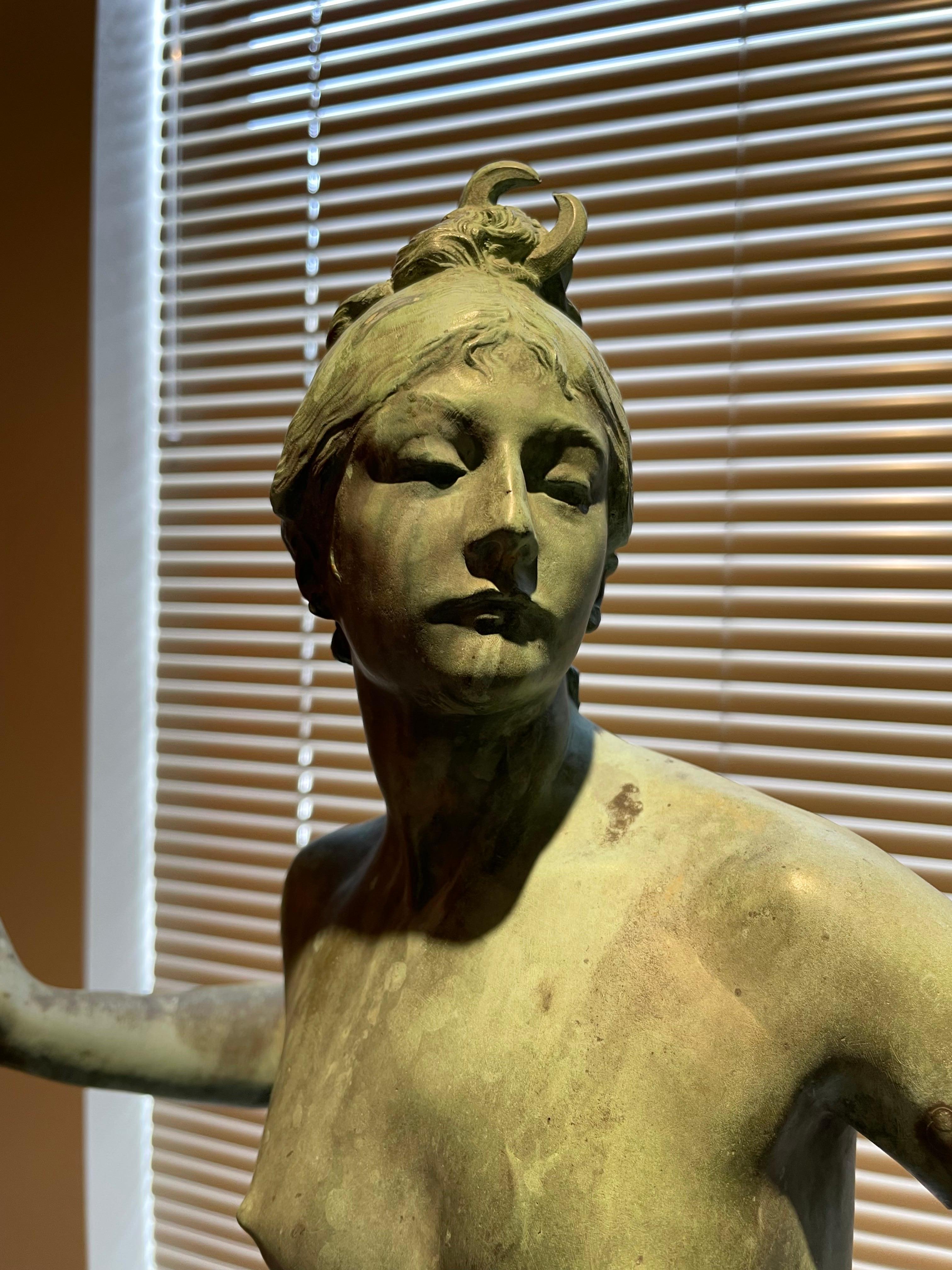Diana the Huntress, 1890 Classical Bronze Sculpture of Nude Woman For Sale 8