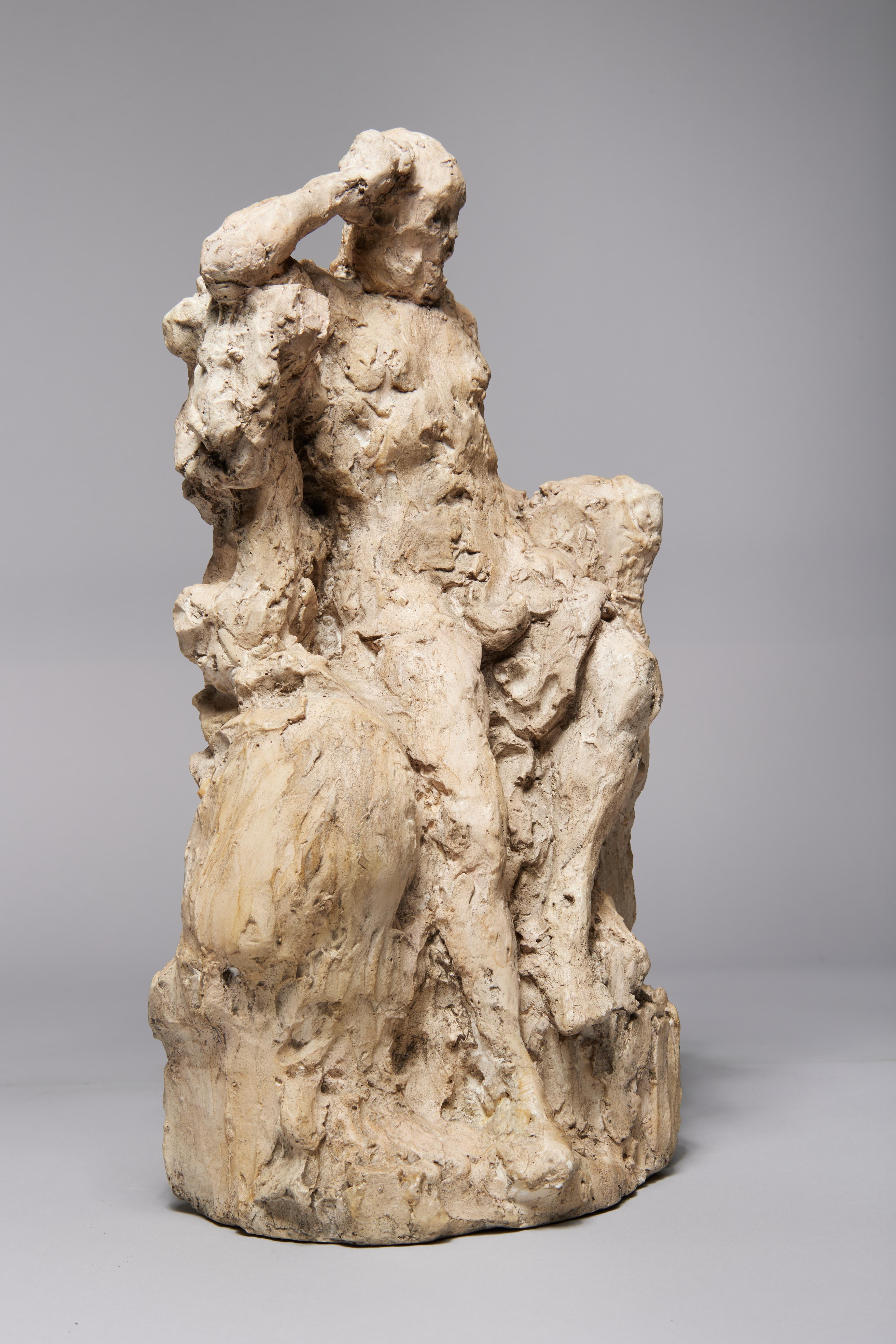 Model Study for Truth Sculpture at NY Public Library of Seated Man - Gray Figurative Sculpture by Frederick William MacMonnies