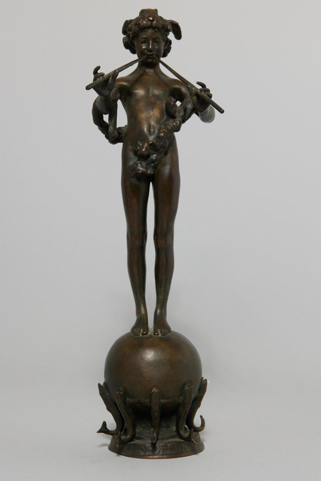Frederick William MacMonnies Nude Sculpture – Pan von Rohallion, klassische Bronzeskulptur aus Bronzeskulptur, 1889-90