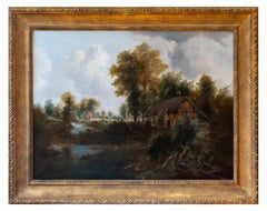 Near Edgware Middlesex, English countryside with cottage and a mill with river