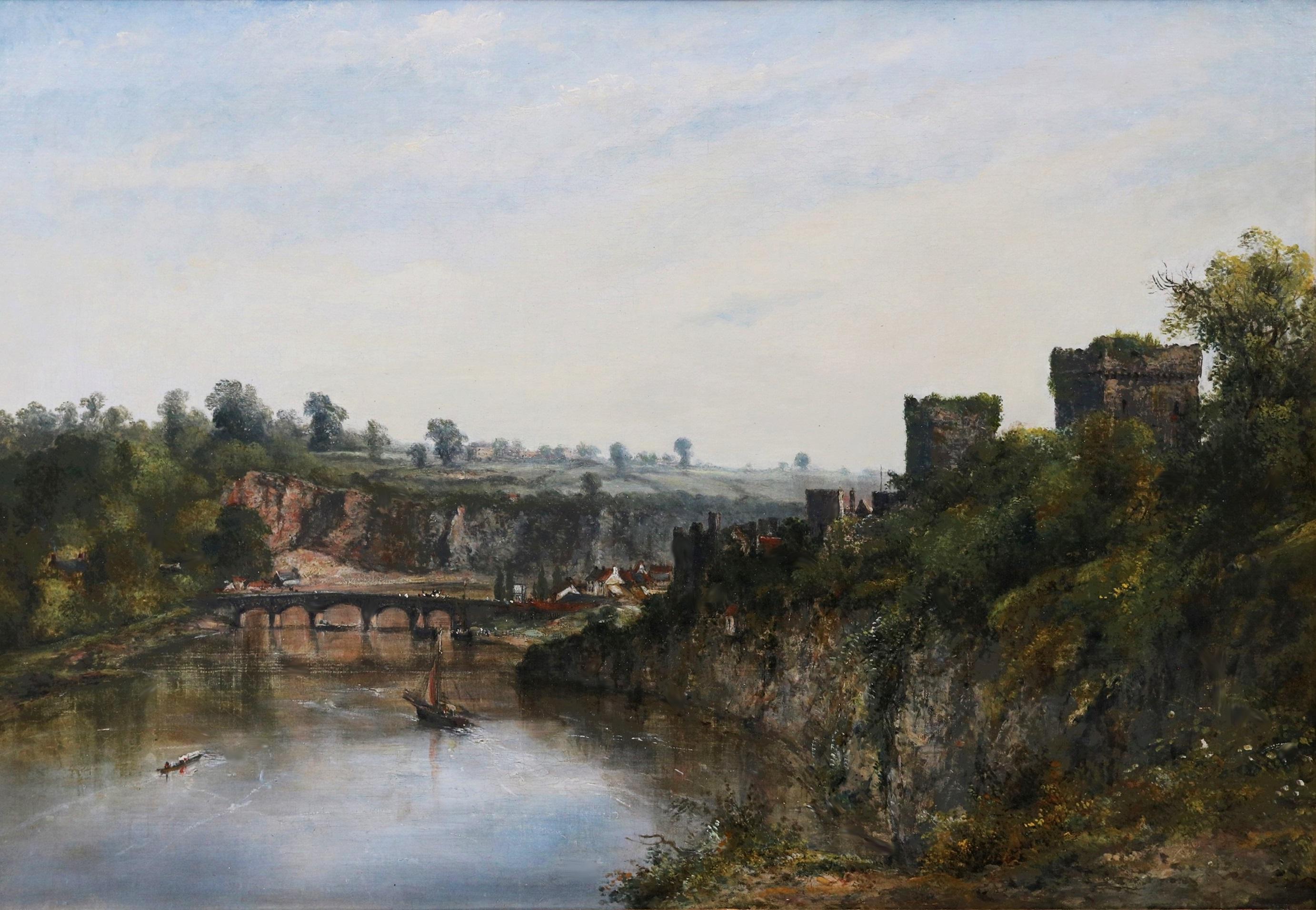 La rivière Wye à Chepstow - Peinture à l'huile du 19e siècle - Paysage d'été anglais - Painting de Frederick William Watts