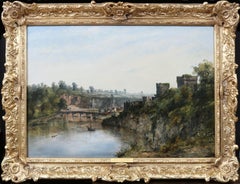 La rivière Wye à Chepstow - Peinture à l'huile du 19e siècle - Paysage d'été anglais