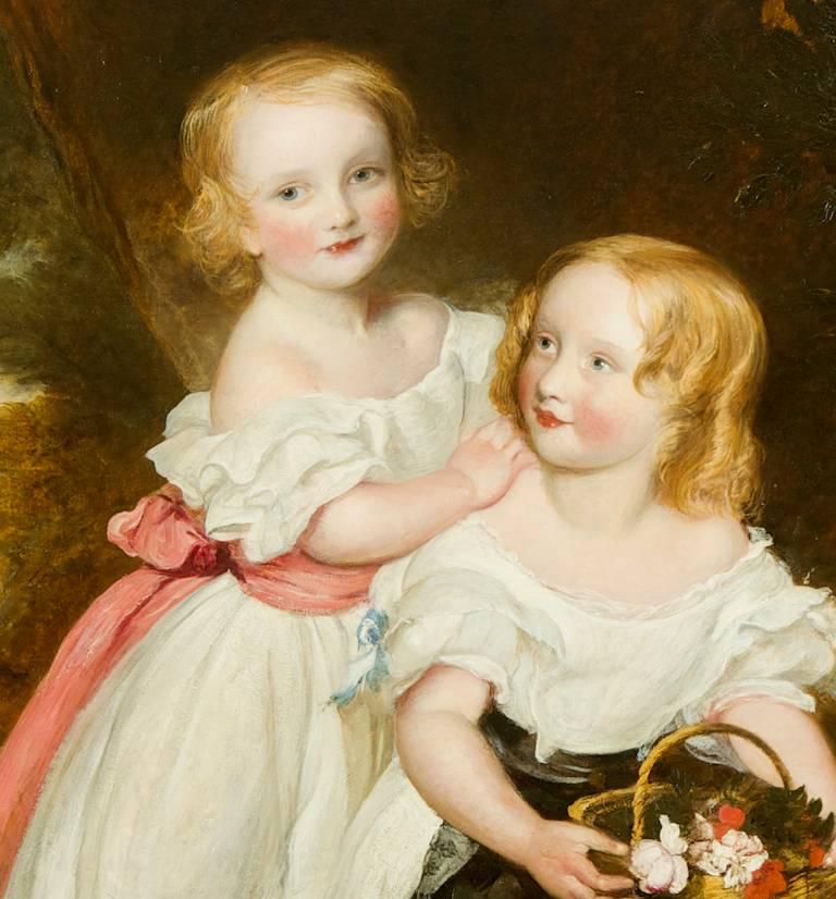 Regency Sisters, A Portrait of Two Children Victorian 19th Century - Painting by Frederick Yeates Hurlestone 