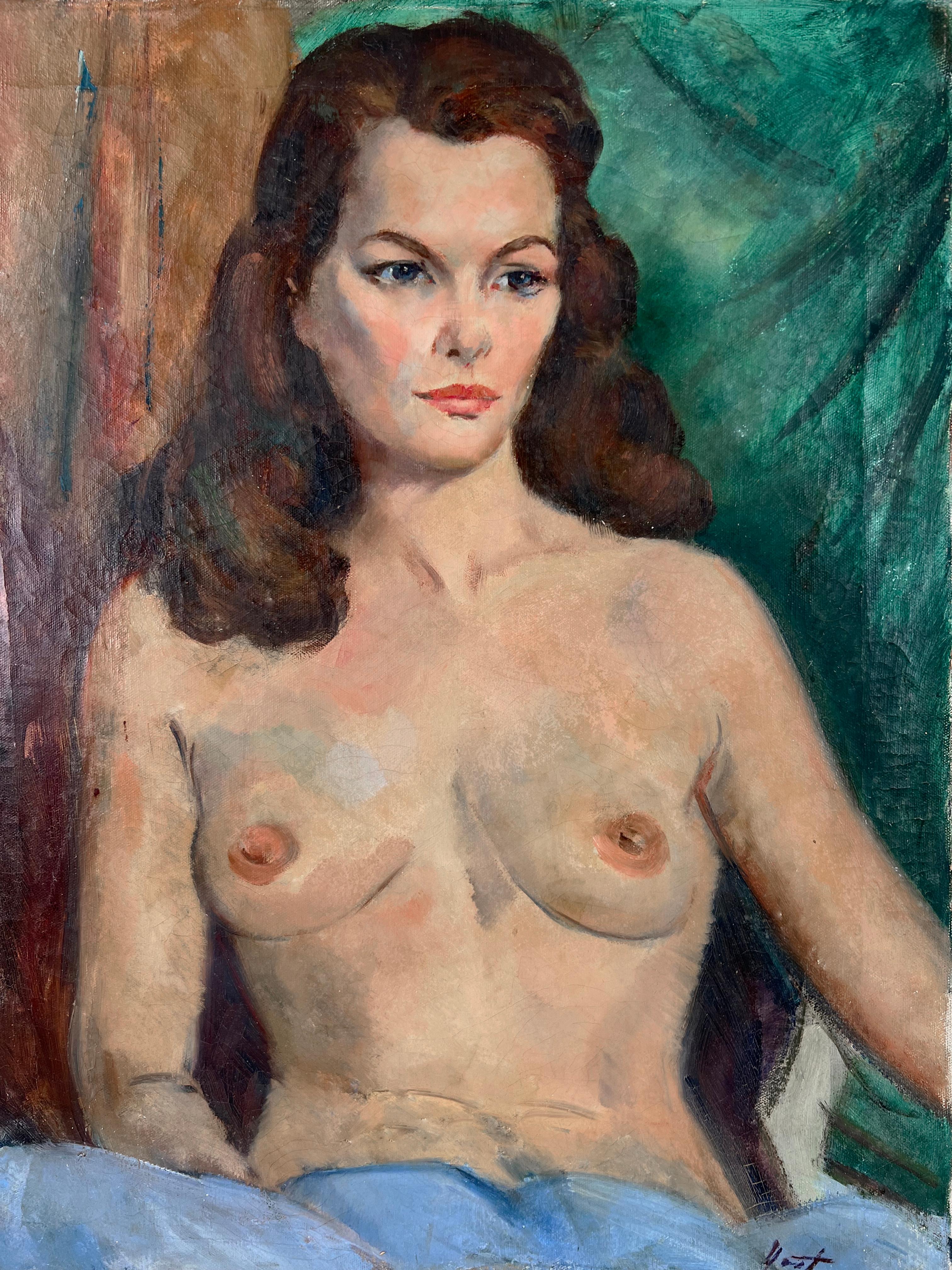 Seated Nude Woman American Impressionist School 1940s by Fred Yost  - Painting by Frederick Yost