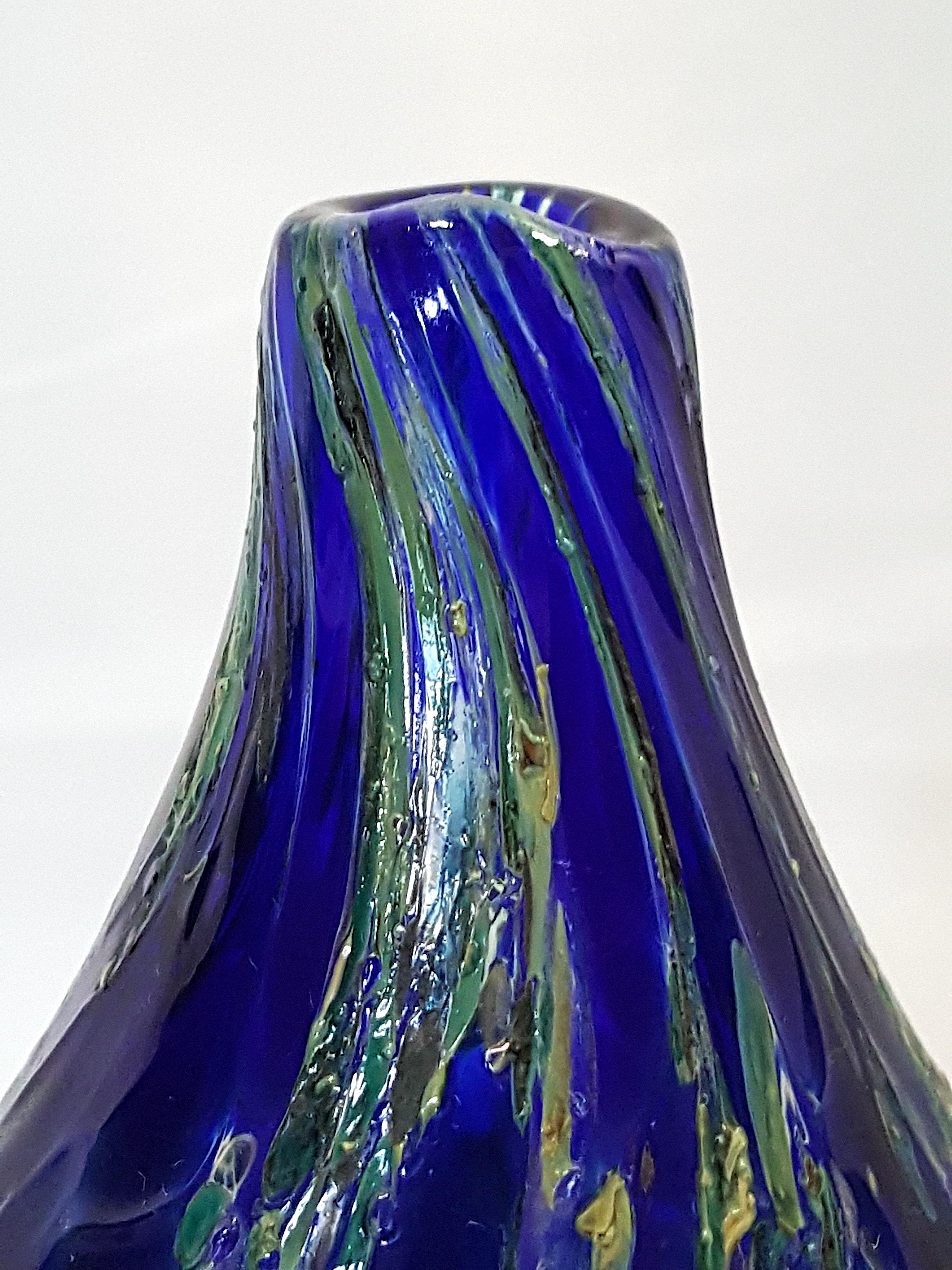 Carder Steuben Seltene „MossAgate“ nummerierte blaue Matrix-Vase aus geblasenem Glas mit Craquelé-Muster im Angebot 6