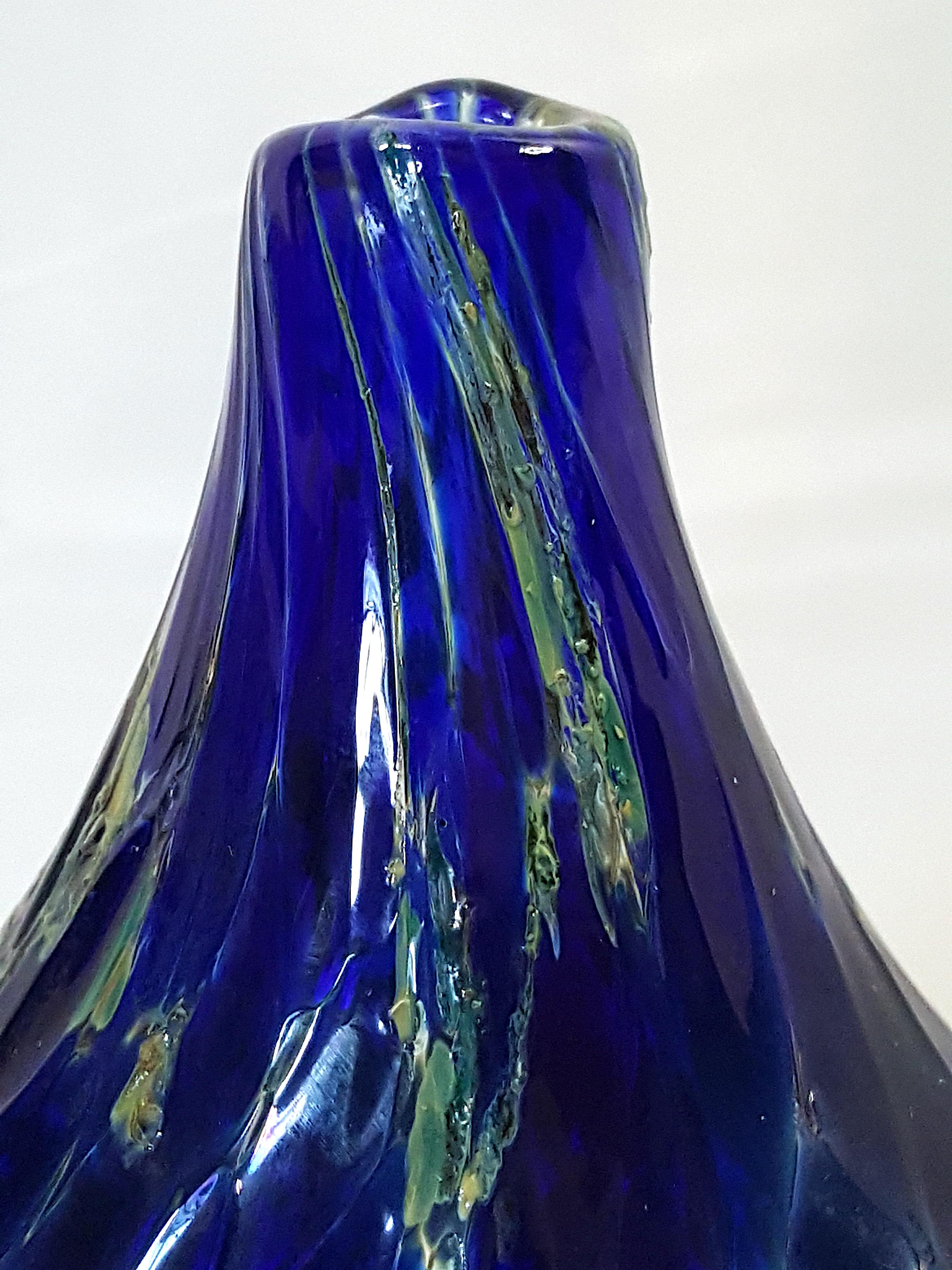 Carder Steuben Seltene „MossAgate“ nummerierte blaue Matrix-Vase aus geblasenem Glas mit Craquelé-Muster im Angebot 7