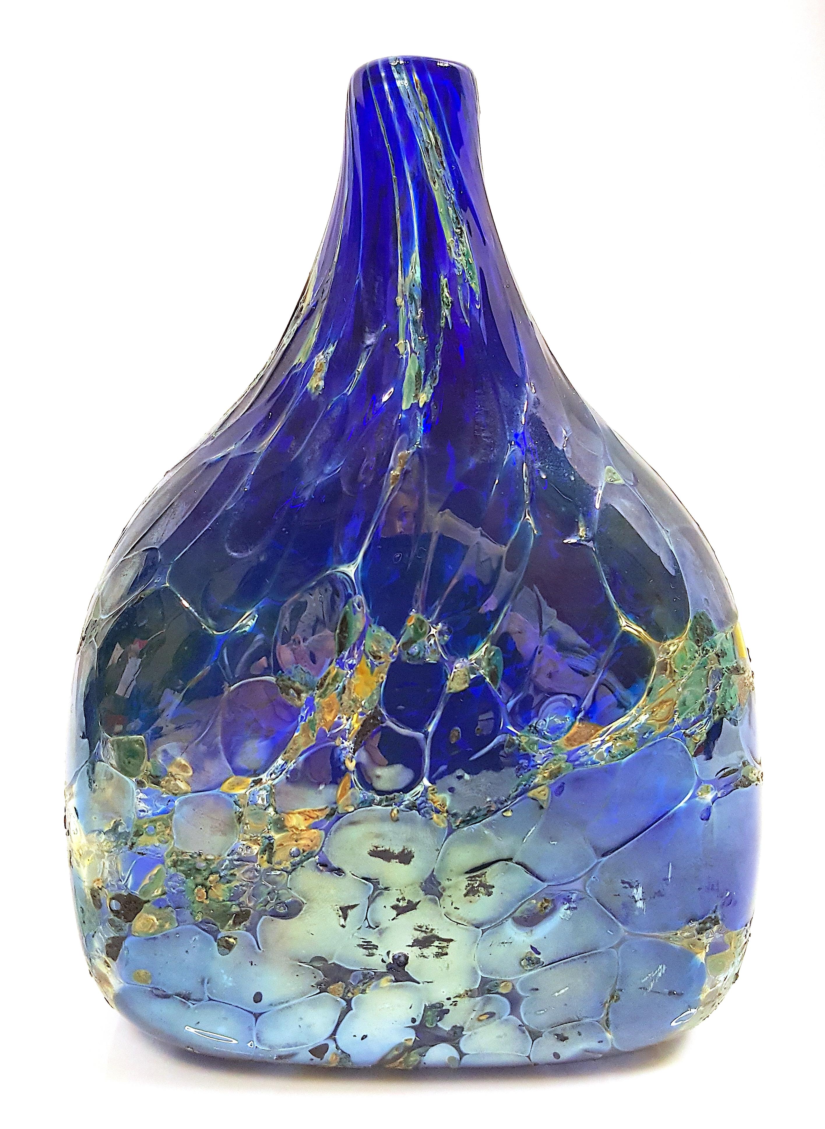 Carder Steuben Seltene „MossAgate“ nummerierte blaue Matrix-Vase aus geblasenem Glas mit Craquelé-Muster im Angebot 8