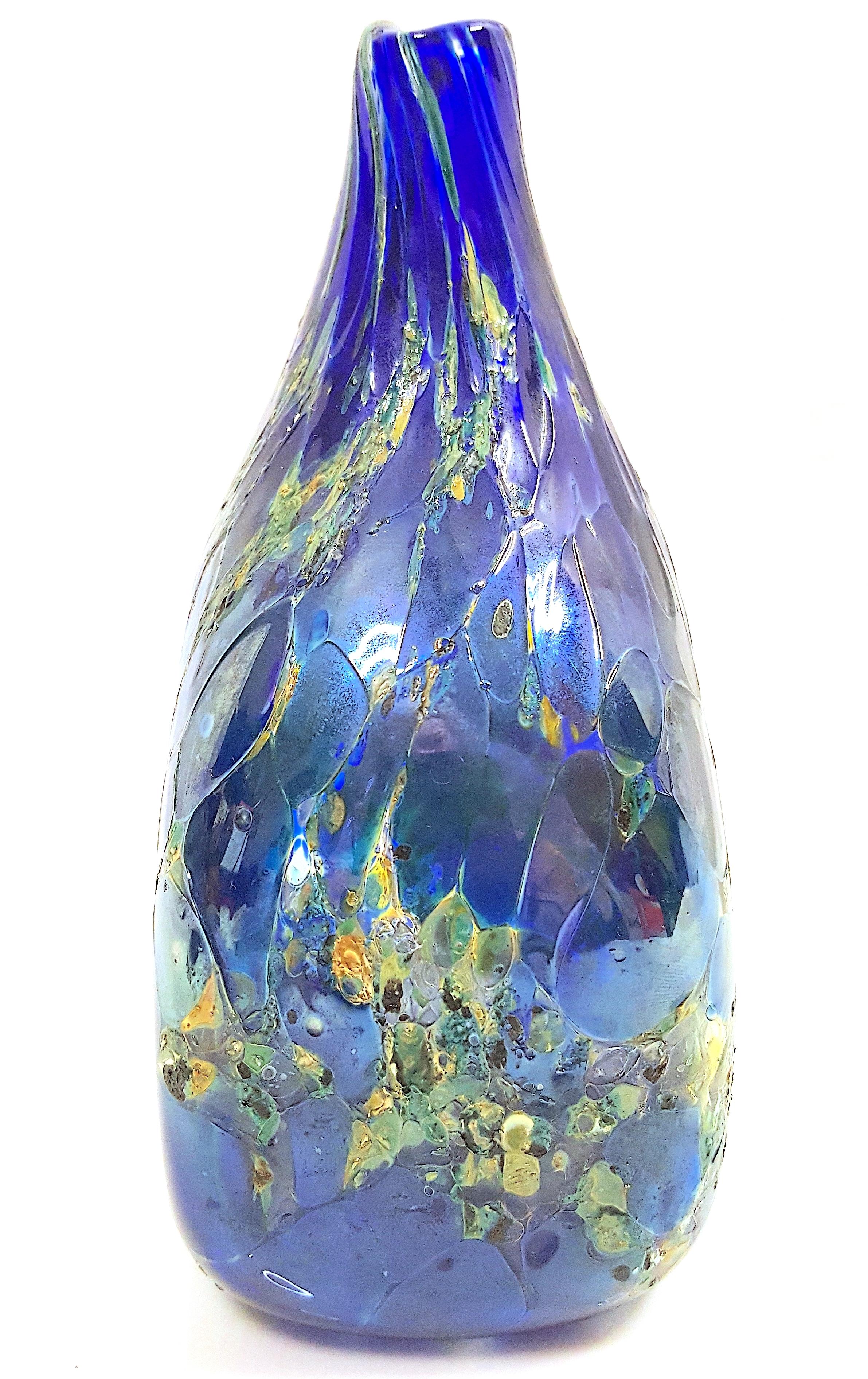 Carder Steuben rare vase craquelé « MossAgate » en verre soufflé bleu numéroté Excellent état - En vente à Chicago, IL