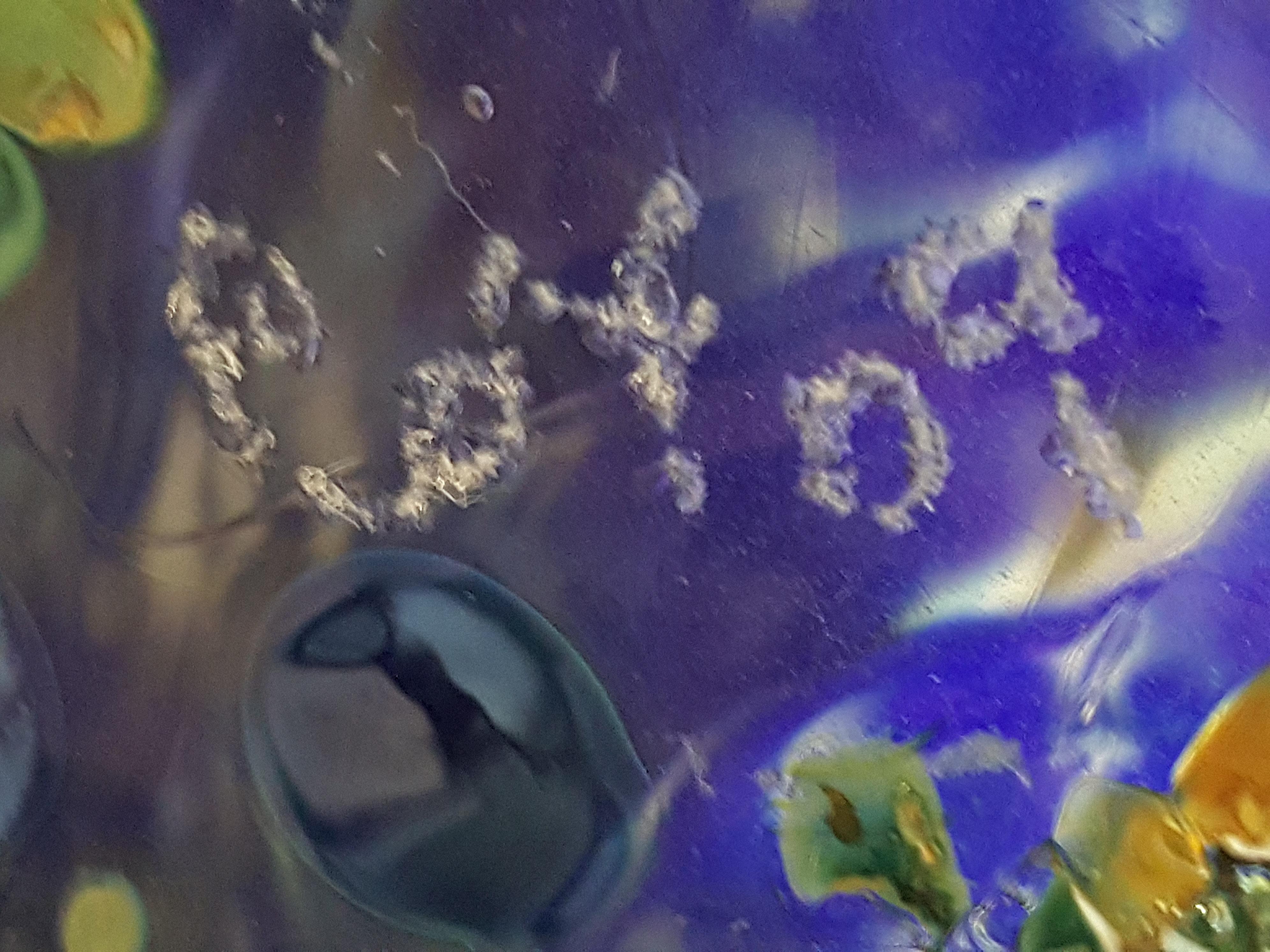 Carder Steuben rare vase craquelé « MossAgate » en verre soufflé bleu numéroté en vente 2