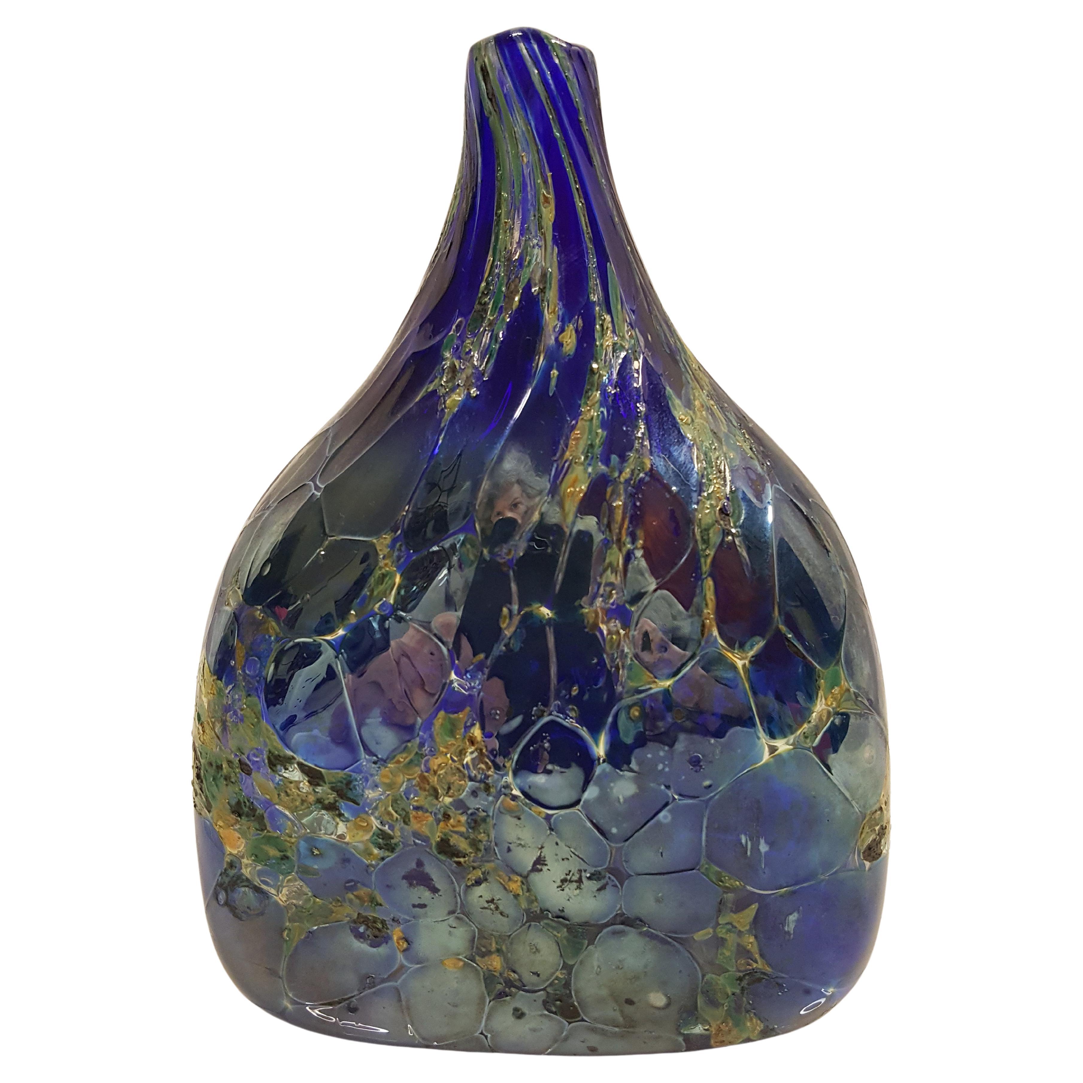 Carder Steuben Seltene „MossAgate“ nummerierte blaue Matrix-Vase aus geblasenem Glas mit Craquelé-Muster im Angebot 3