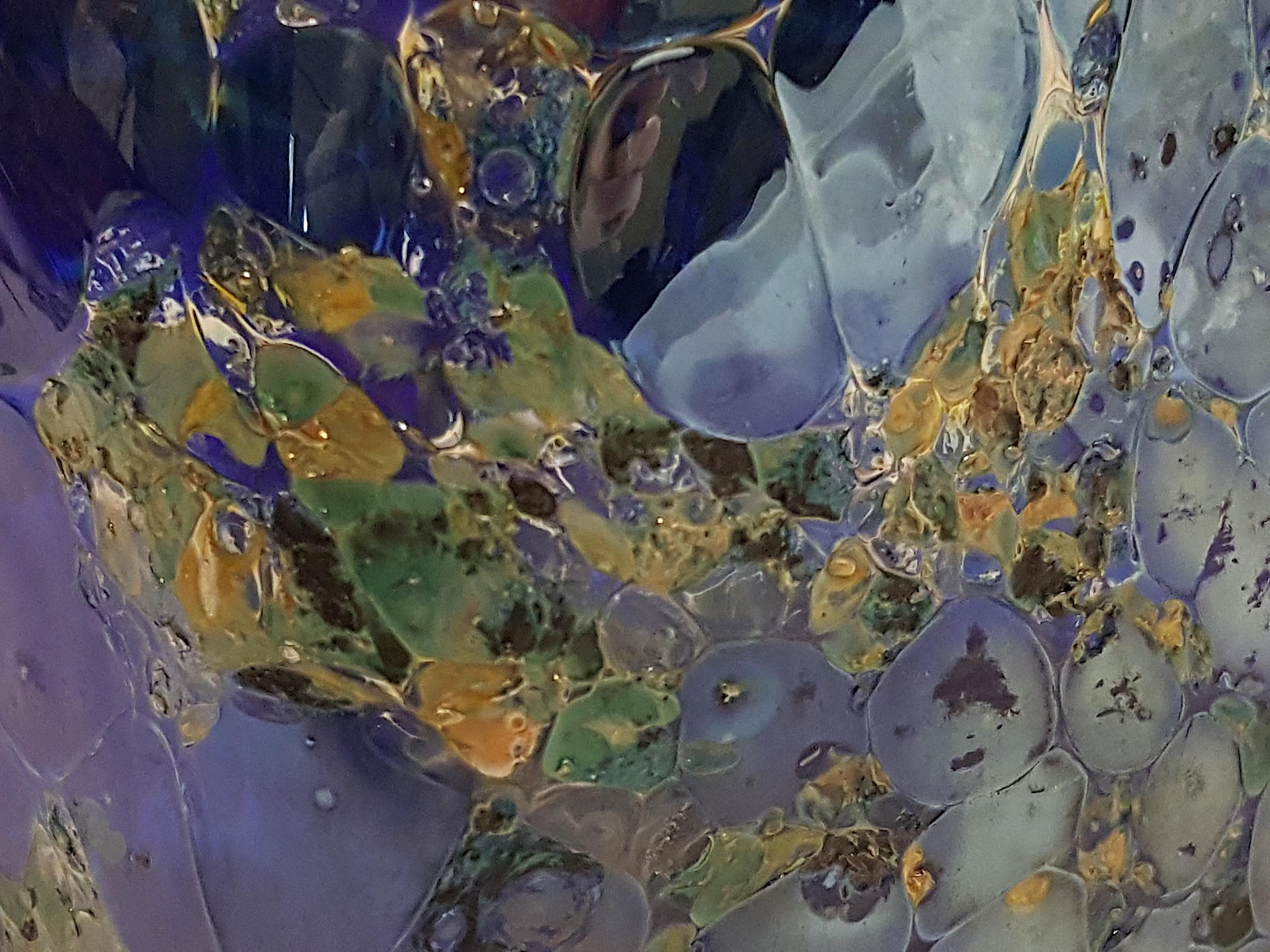 Carder Steuben Seltene „MossAgate“ nummerierte blaue Matrix-Vase aus geblasenem Glas mit Craquelé-Muster im Angebot 4