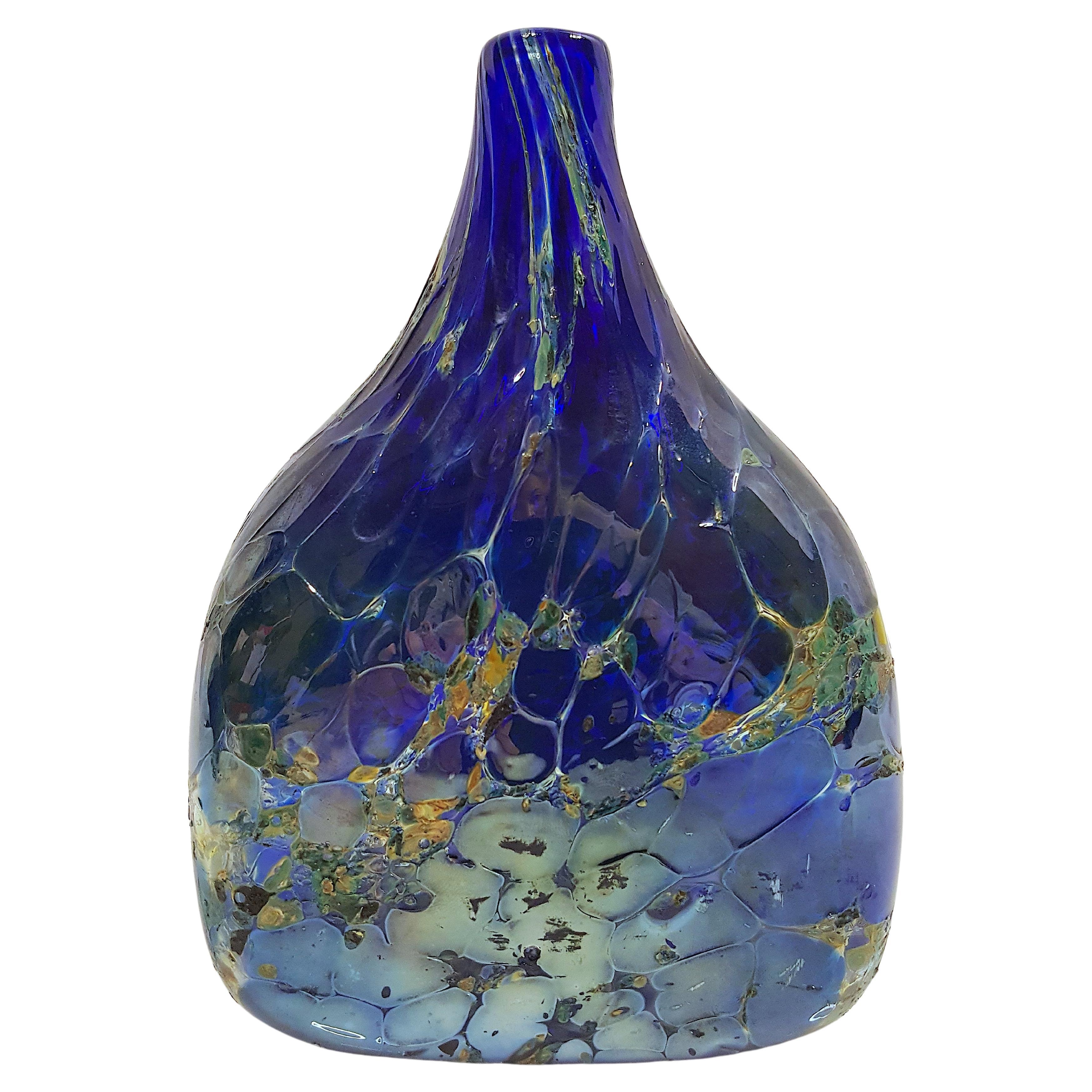 Carder Steuben Rare BlownGlass "MossAgate" Numbered Blue Matrix Crackle Vase For Sale