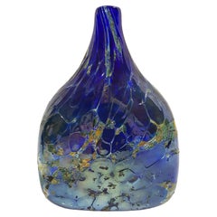 Rare vase « MossAgate » de Carder Steuben en verre soufflé bleu numéroté et craquelé