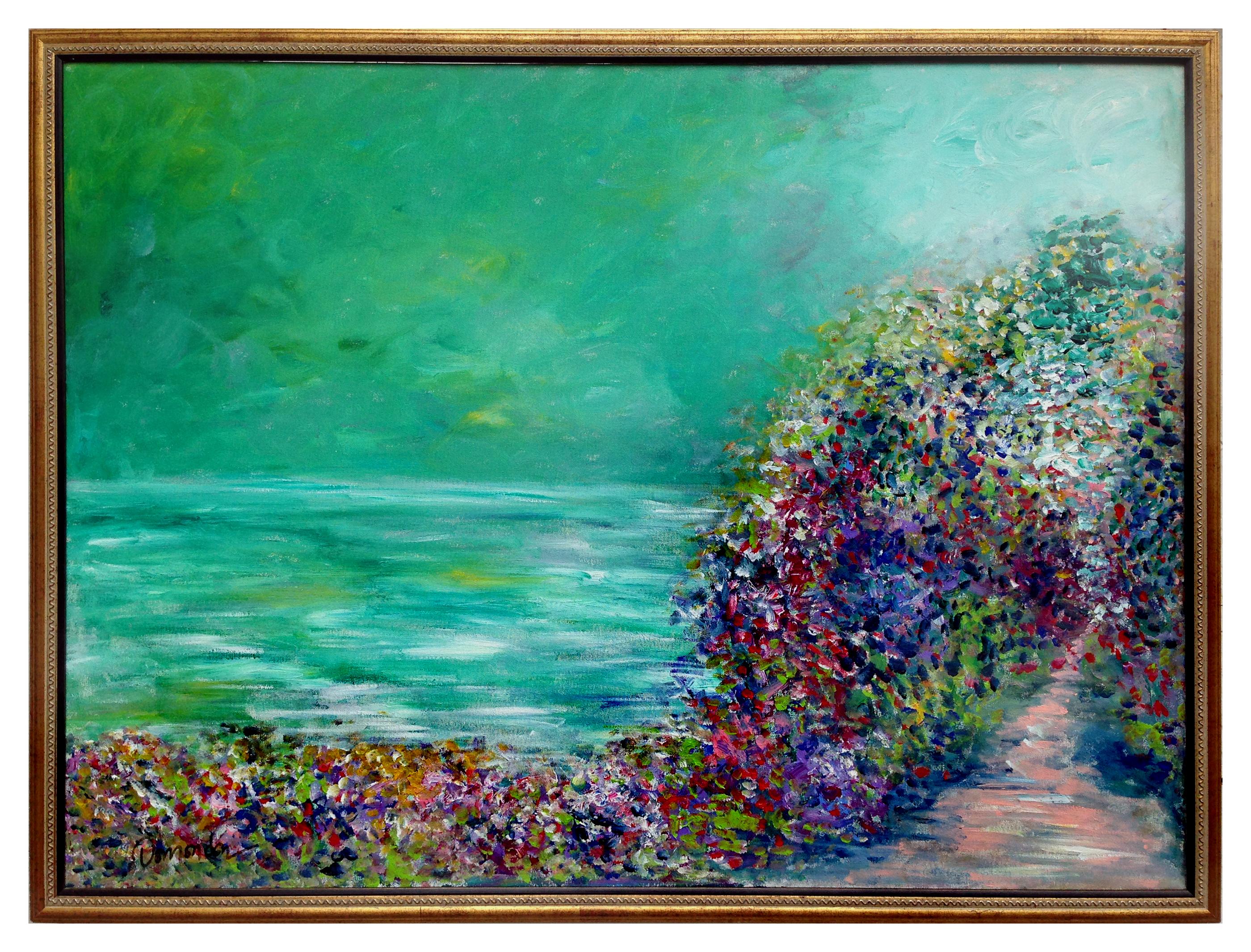 Frederico Domondon Landscape Painting - Floral Arch and Green Lake Landscapeq