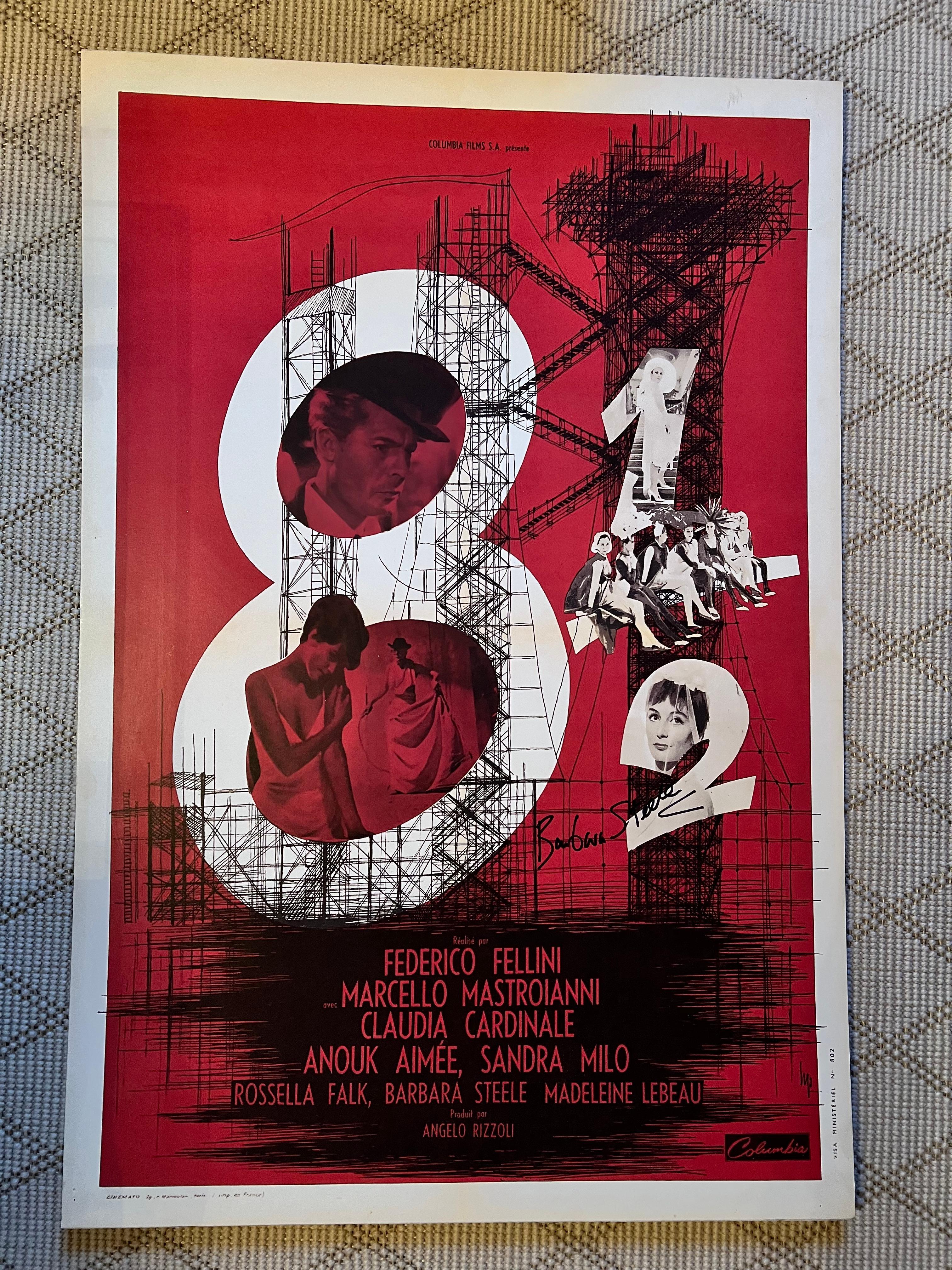 Frederico Fellini's 8 1/2 Movie Poster Signed by Barbara Steele In Good Condition For Sale In Los Angeles, CA