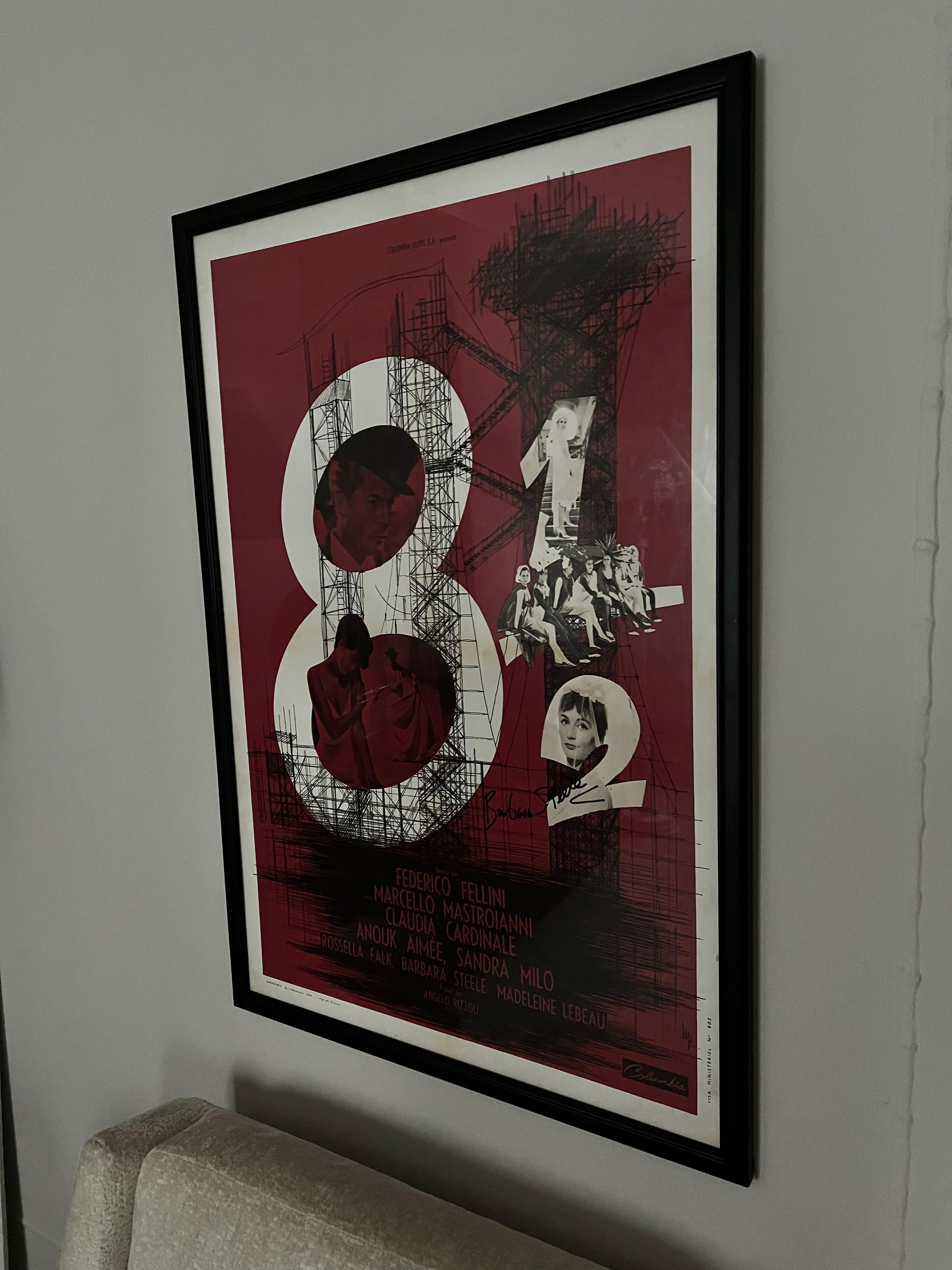 20th Century Frederico Fellini's 8 1/2 Movie Poster Signed by Barbara Steele For Sale