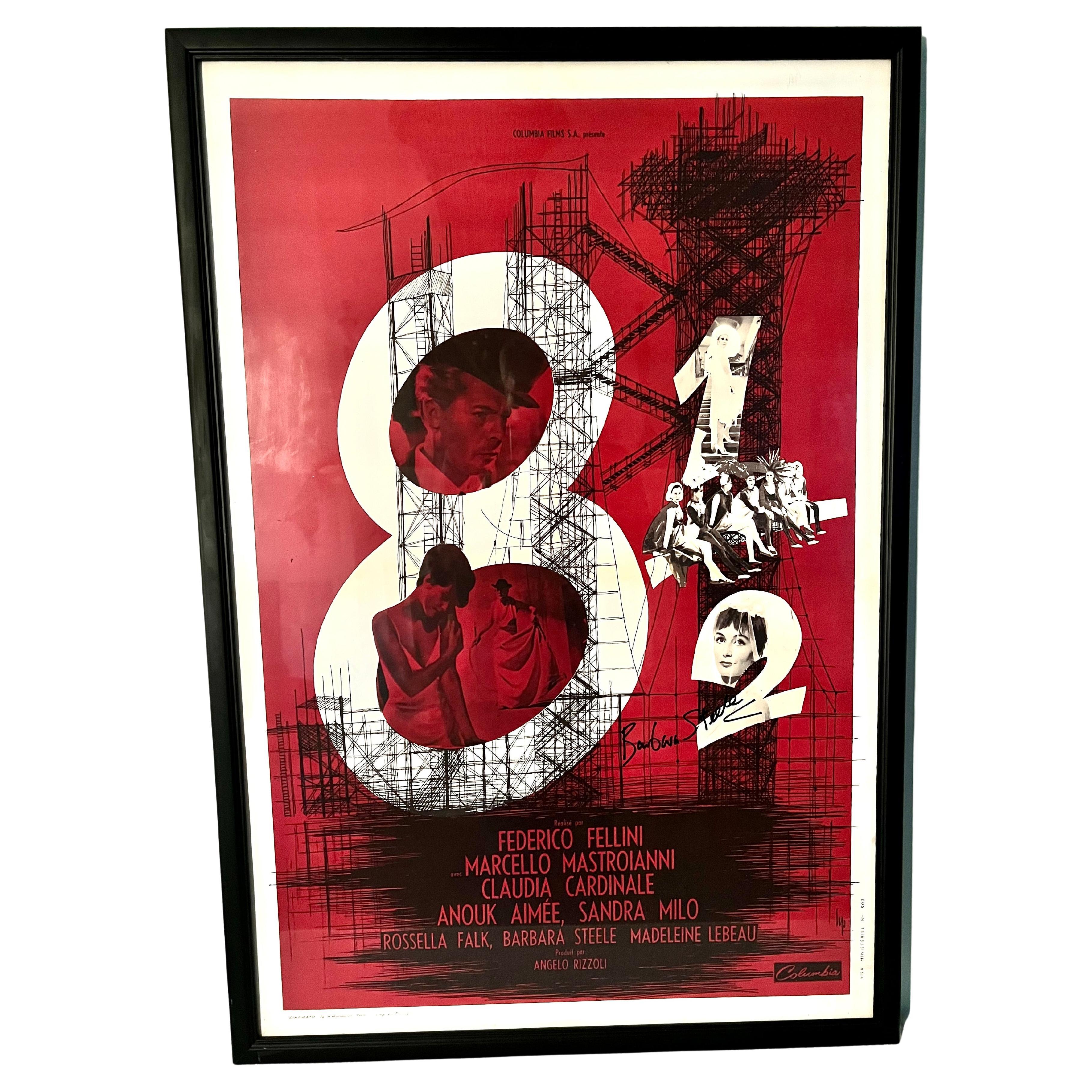 Affiche du film 8 1/2 de Frederico Fellini signée par Barbara Steele en vente