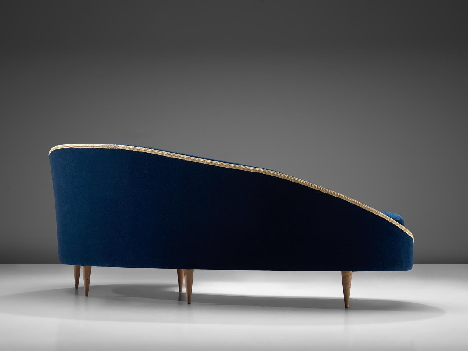 Italian Frederico Munari Grand Curved Sofa in Blue Velvet