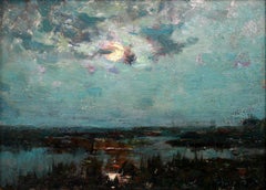 Oil Painting On Panel, Moonlight On A Pond