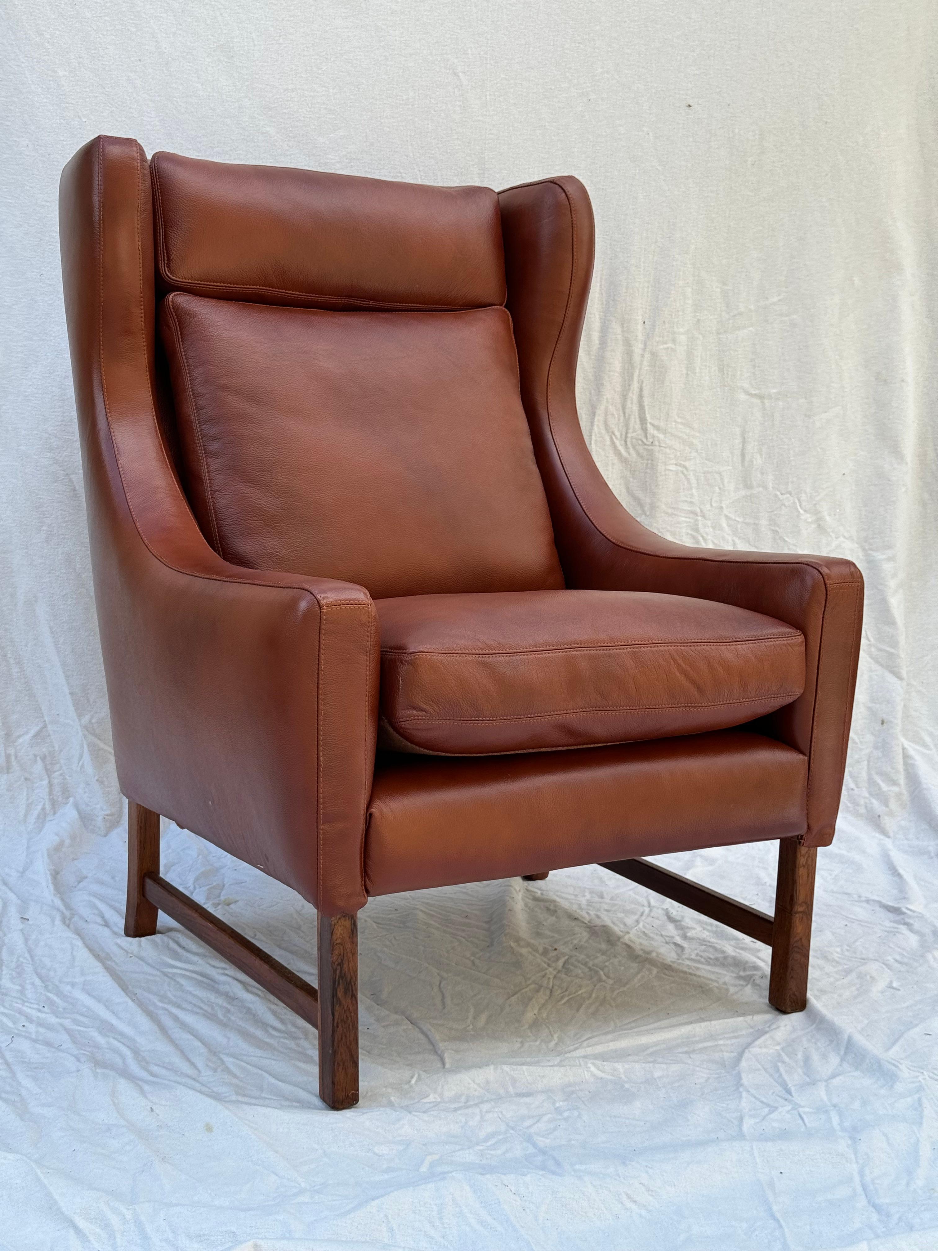 Scandinavian Modern Frederik A. Kayser Wingback Chair Armchair Upholstered in Leather For Sale