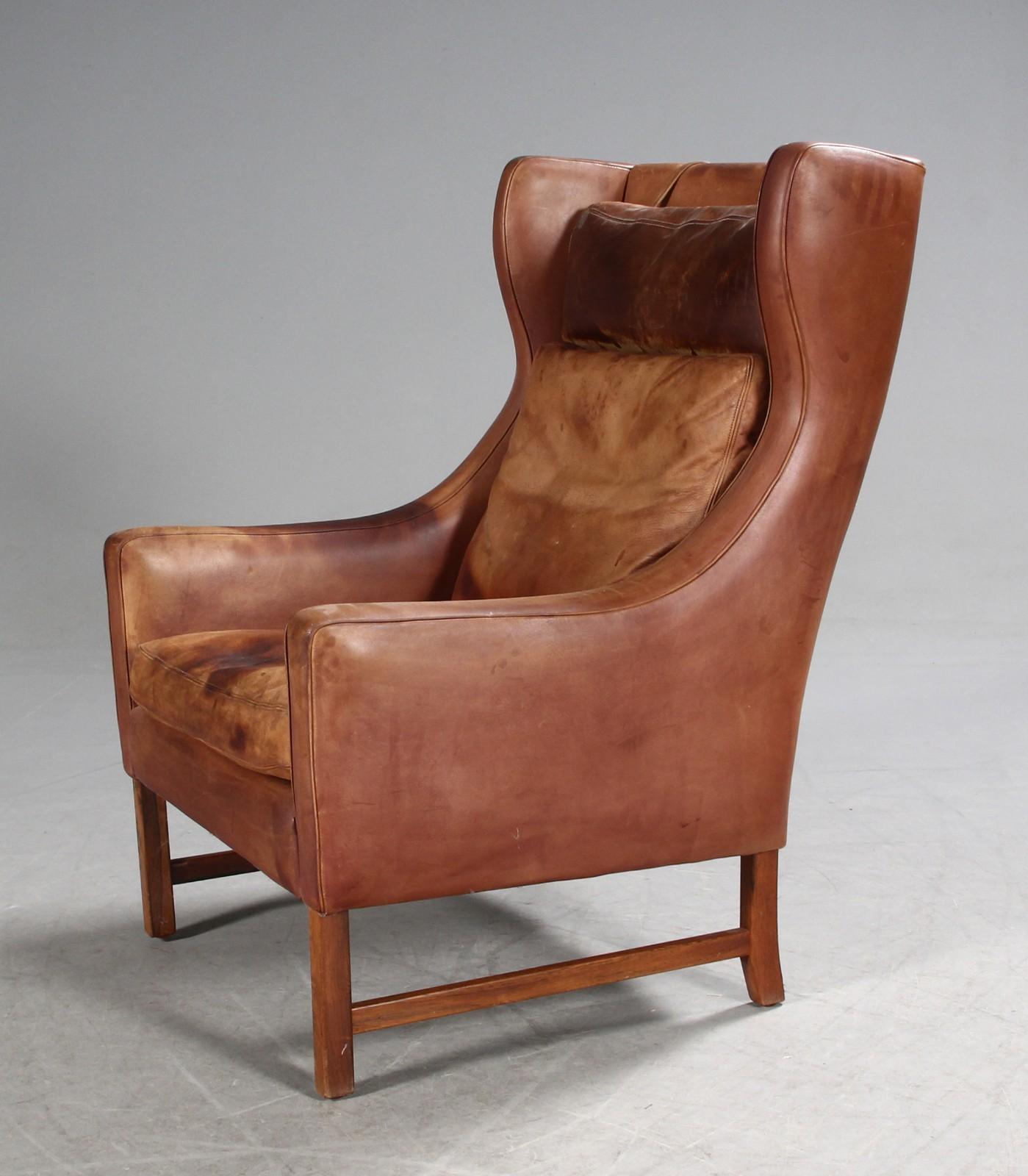 cognac wingback chair