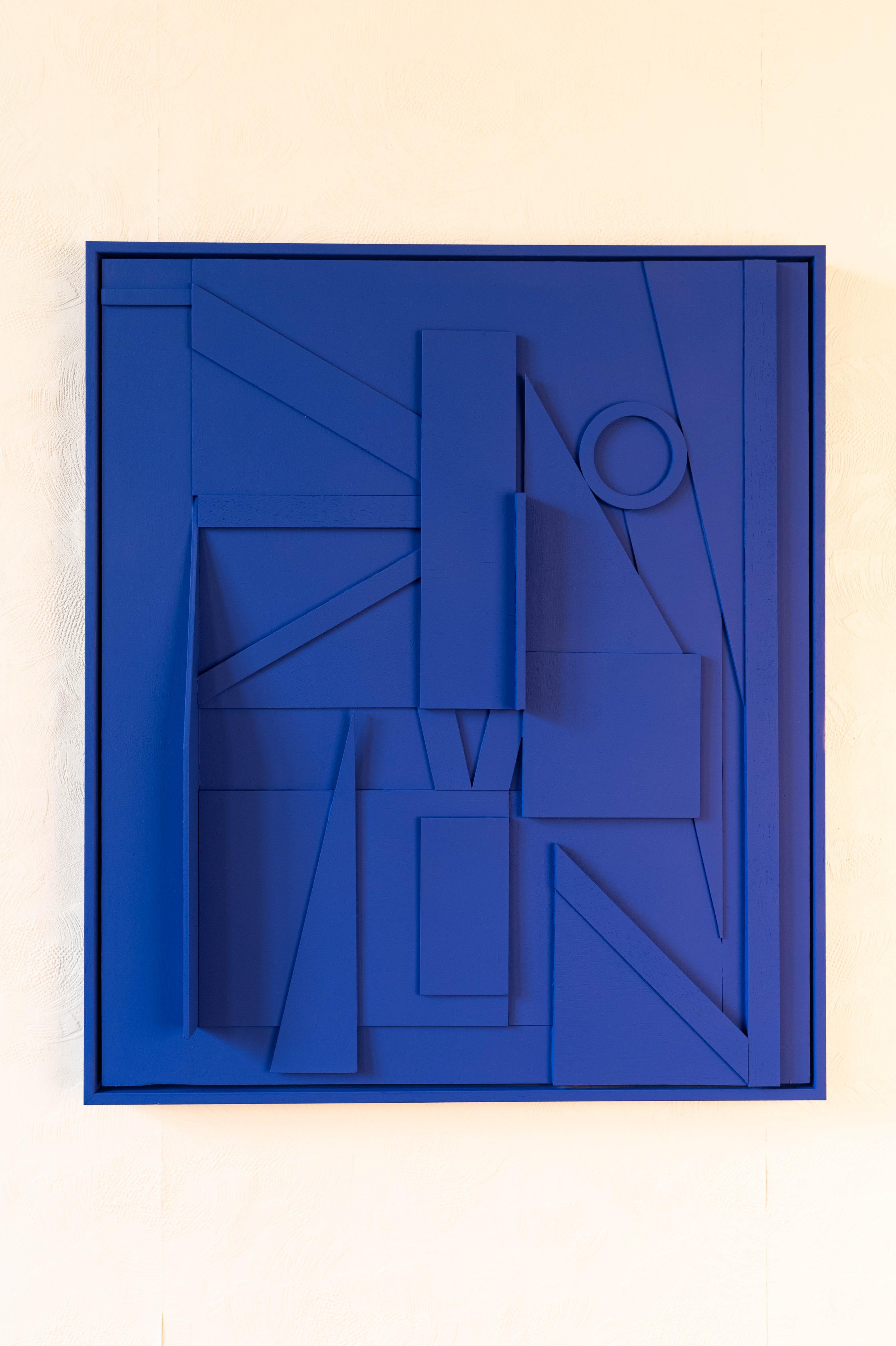 Abstraktes Gemälde in königsblauem Acryl auf Holz in königsblau, Nummer 46 (Geometrische Abstraktion), Painting, von Frederik Geertman