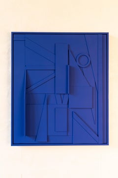 Quadro astratto in acrilico su legno di colore blu reale, intitolato Numero 46
