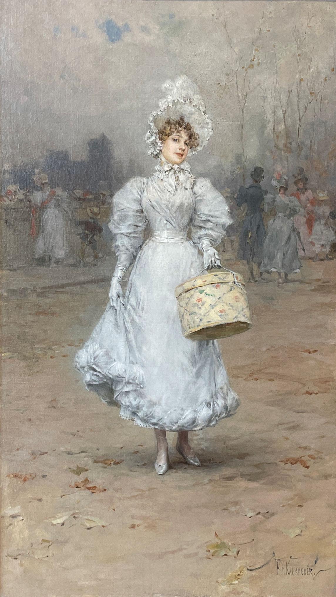 Frederik Hendrik Kaemmerer
Lady in White with a Basket
Signed lower right
Oil on canvas
21 1/2 x 13 1/4 inches

Provenance:
Private Collection, California

He was born in The Hague and began his artistic studies at the Royal Academy of Art with