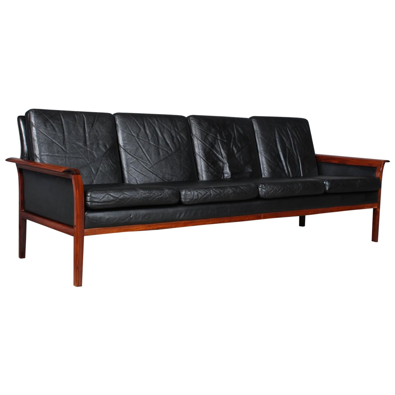 Frederik Kayser Four-Seat Sofa, Rosewood and Leather, Norway