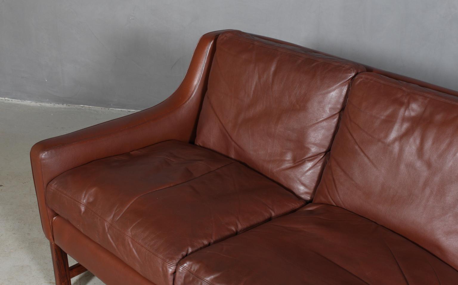 Norwegian Frederik Kayser Four-Seat Sofa, Rosewood and Leather, Norway