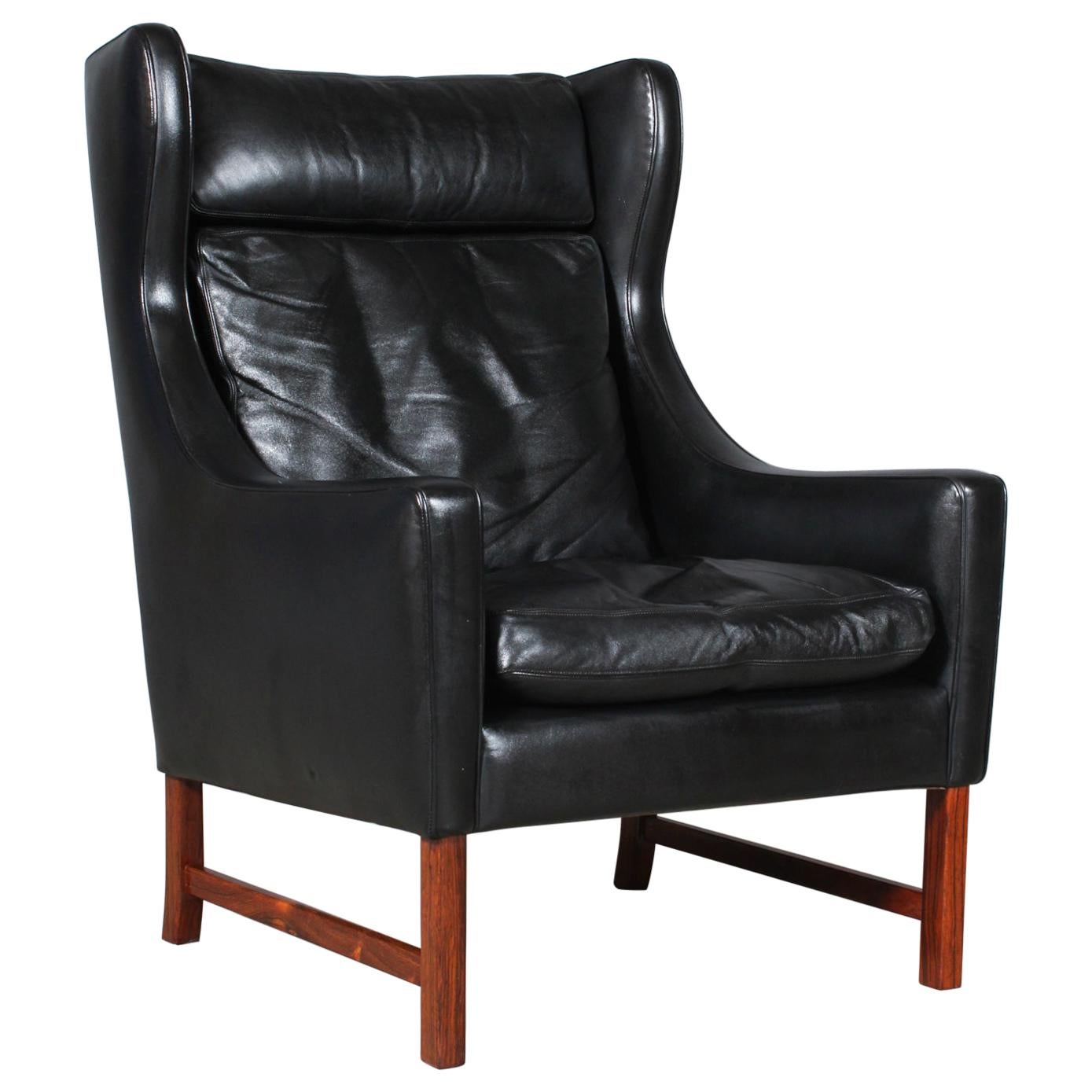 Frederik Kayser Wingback Chair, Rosewood and Leather, Norway