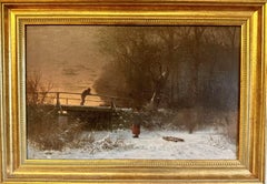 Antique Girl with sledge by the bridge