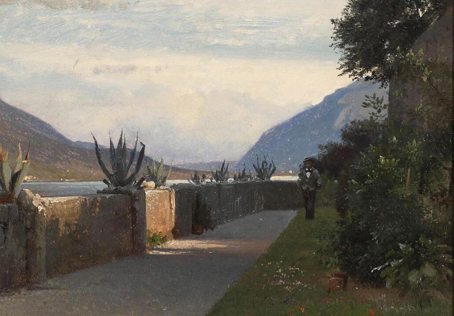 Lake Como, a terrace of the Villa Giulia in Bellagio in Italy - French School Painting by Frederik Rohde