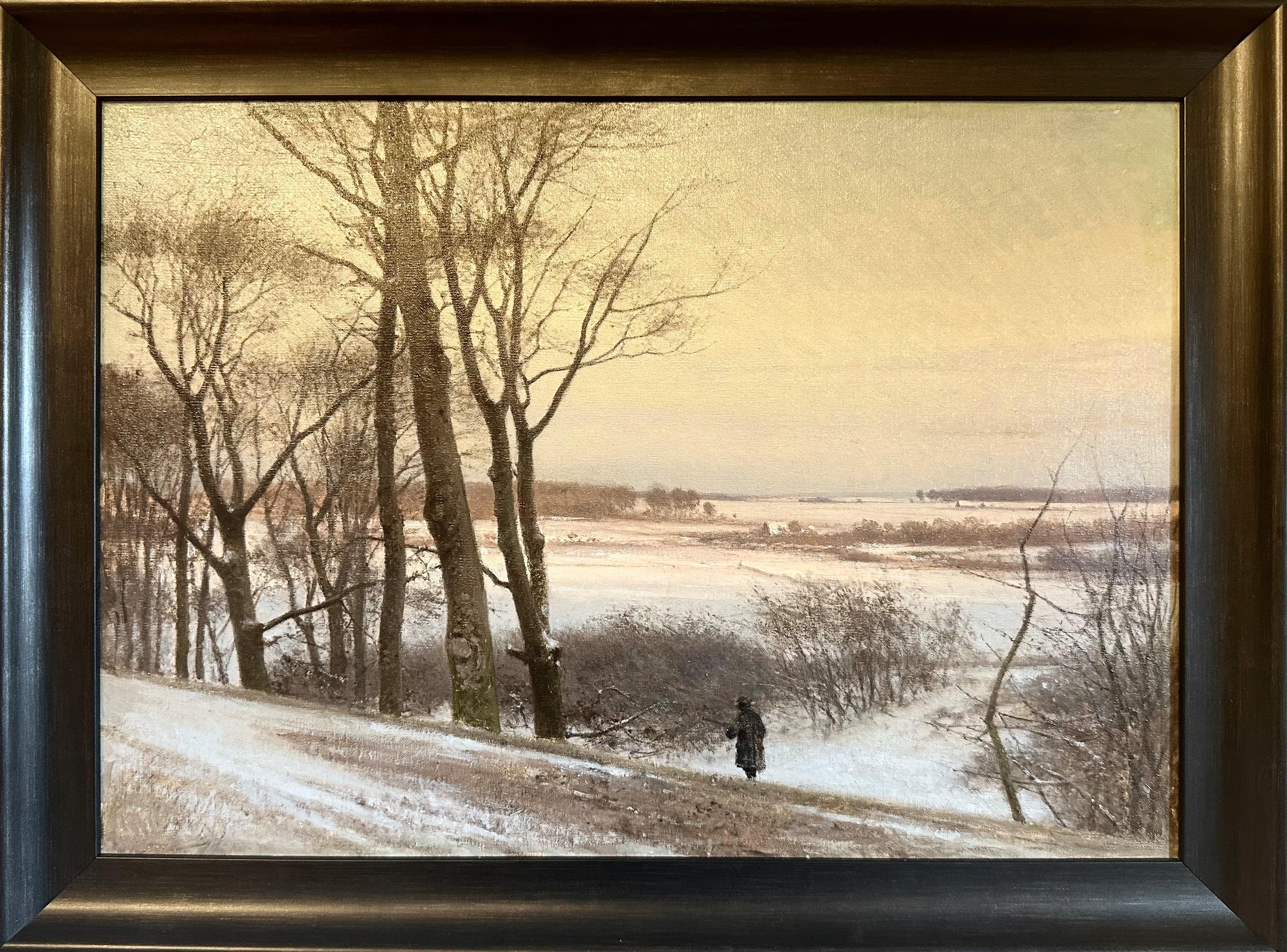 Frederik Rohde Landscape Painting - Winter hunting southern Sweden