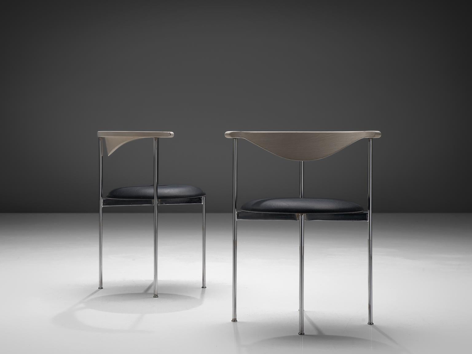 Mid-20th Century Frederik Sieck Set of Dining Chairs in Chrome and Leatherette