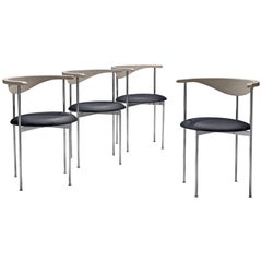 Frederik Sieck Set of Dining Chairs in Chrome and Leatherette