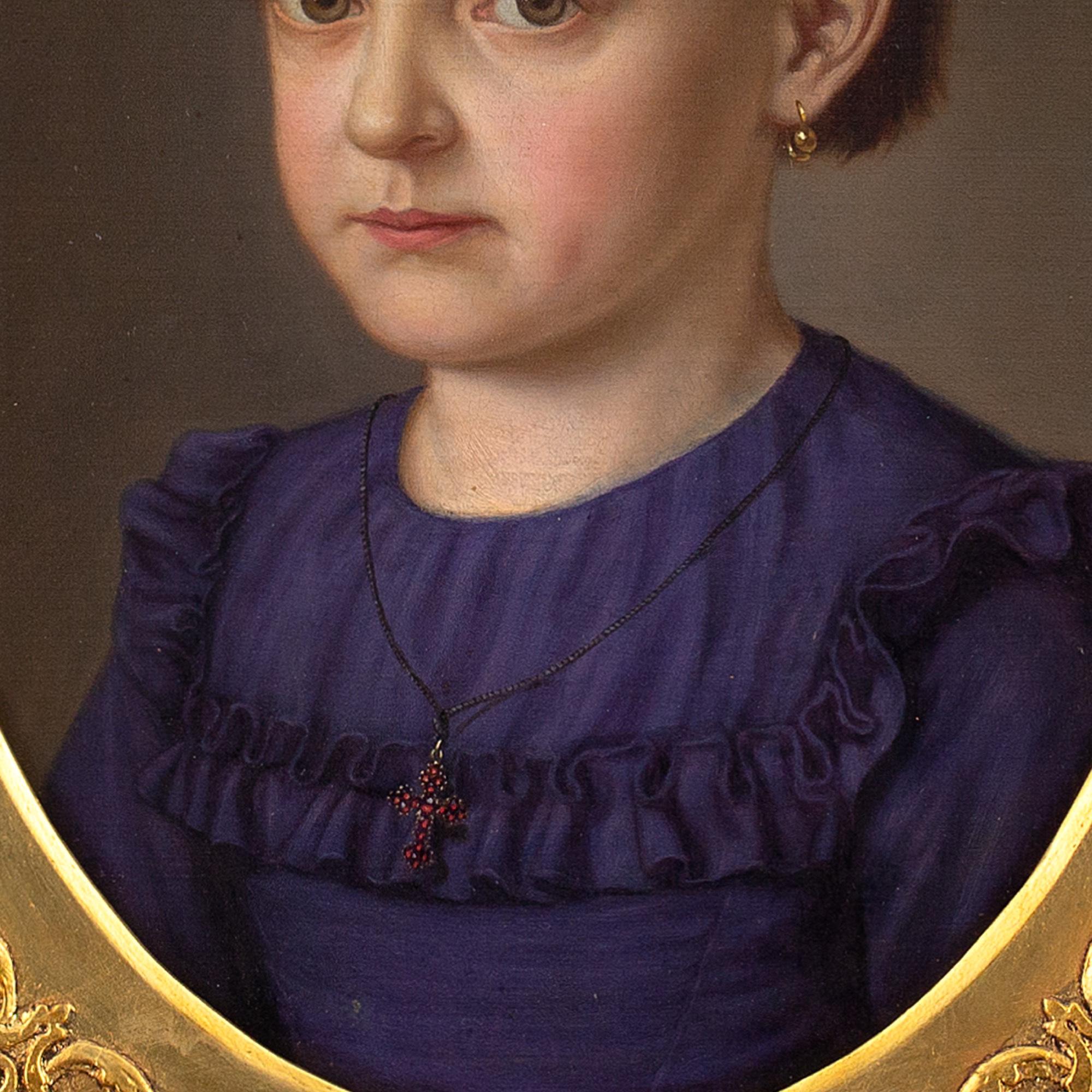 Frederik Vermehren (Circle), Danish School Portrait Of A Girl, Oil Painting 2