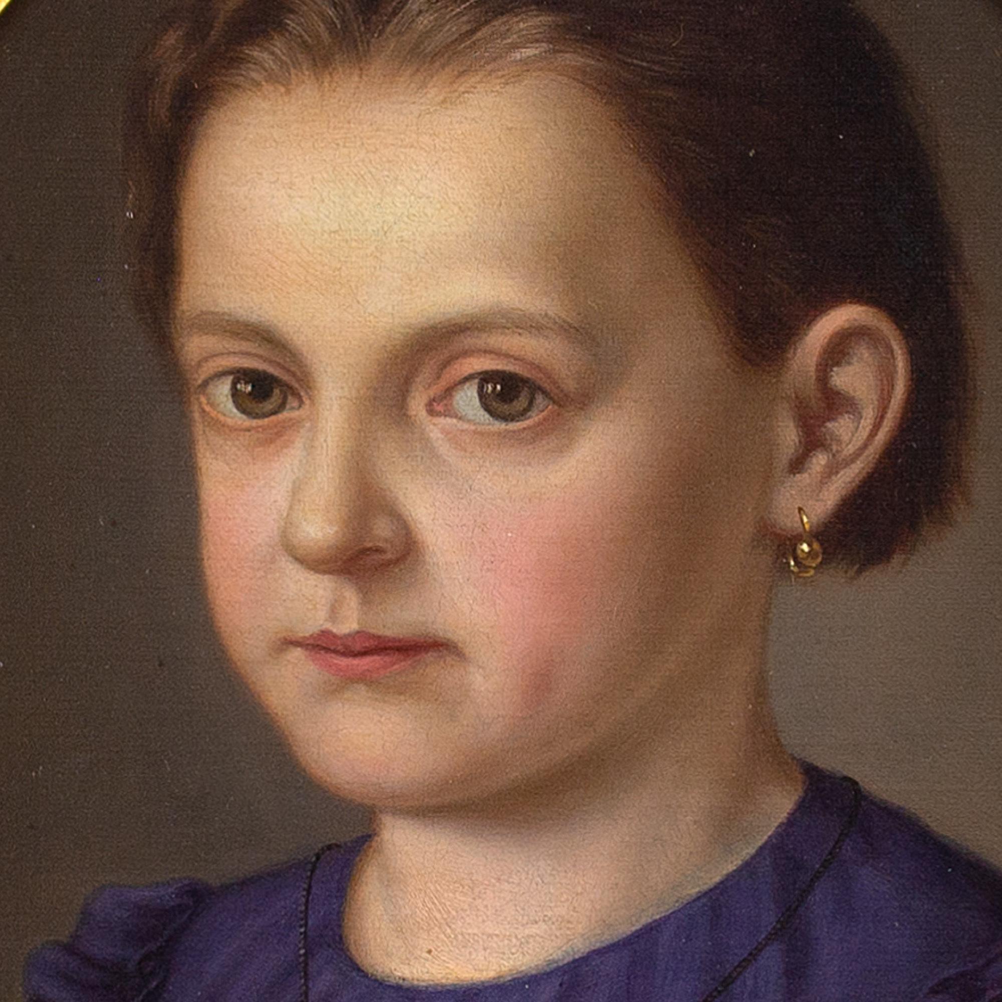 Frederik Vermehren (Circle), Danish School Portrait Of A Girl, Oil Painting 3