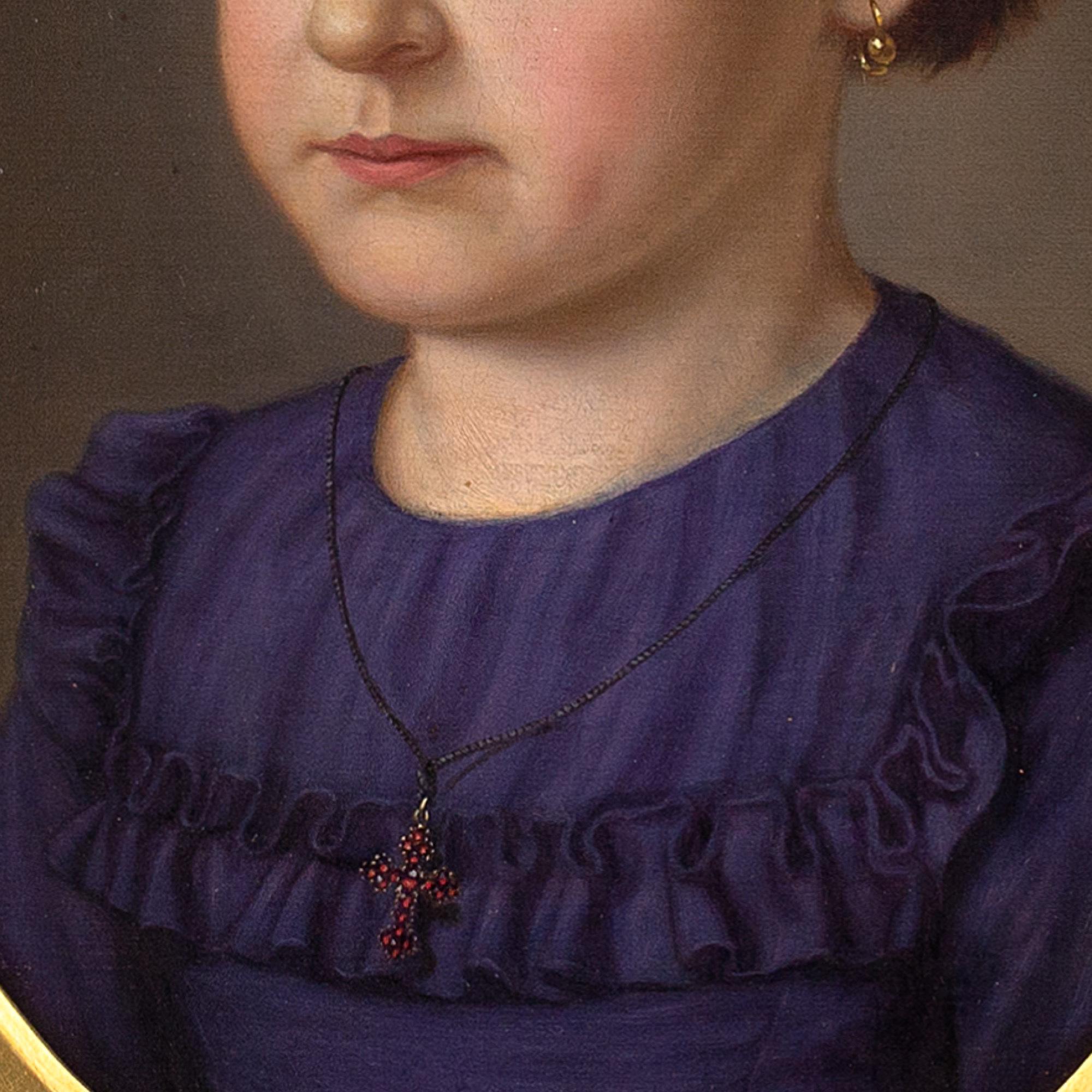 Frederik Vermehren (Circle), Danish School Portrait Of A Girl, Oil Painting 4