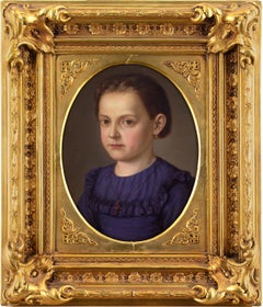 Frederik Vermehren (Circle), Danish School Portrait Of A Girl, Oil Painting