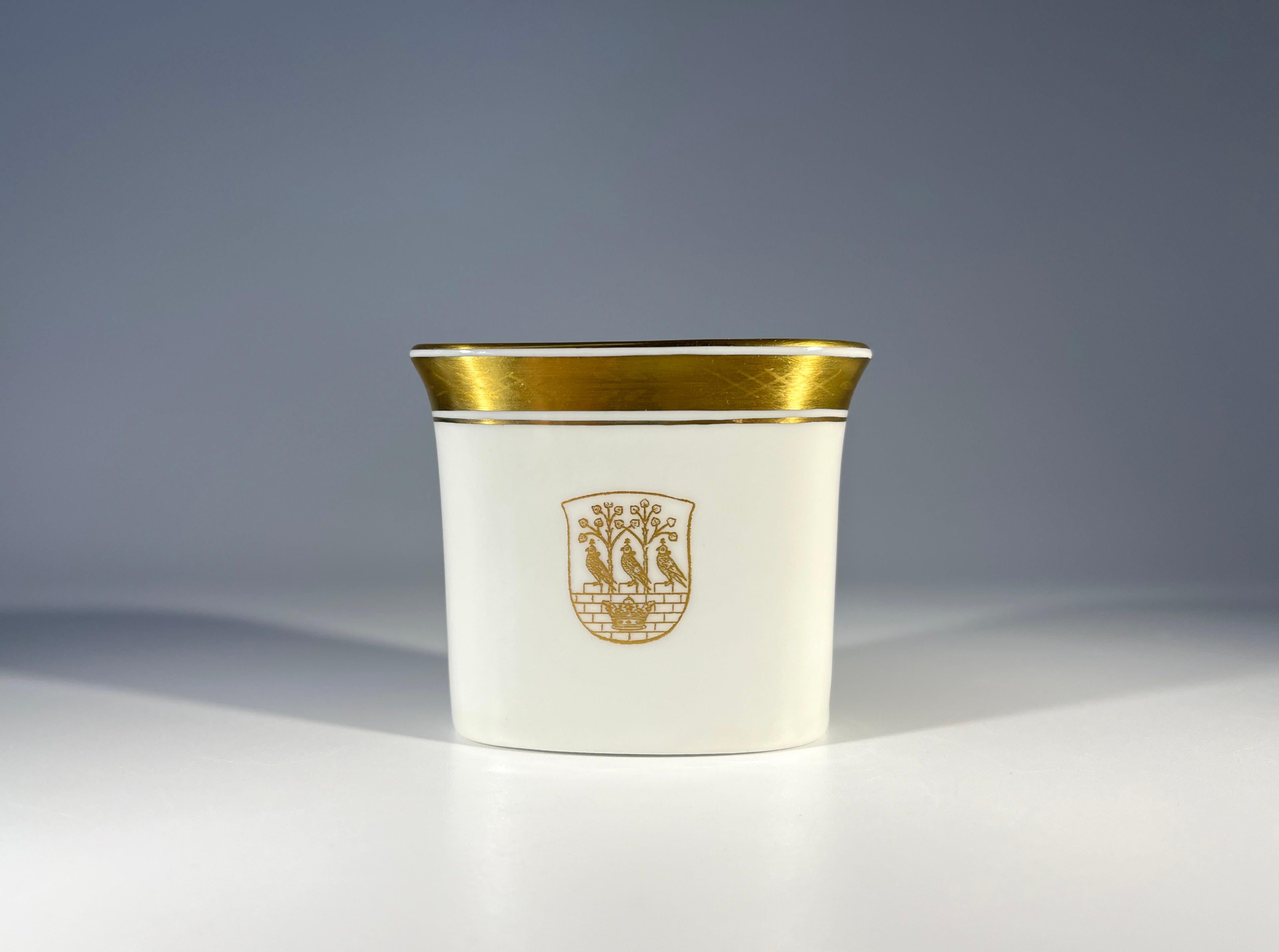 Glazed Frederiksberg Coat Of Arms, Royal Copenhagen Porcelain, Gilded Toothpick Holder For Sale