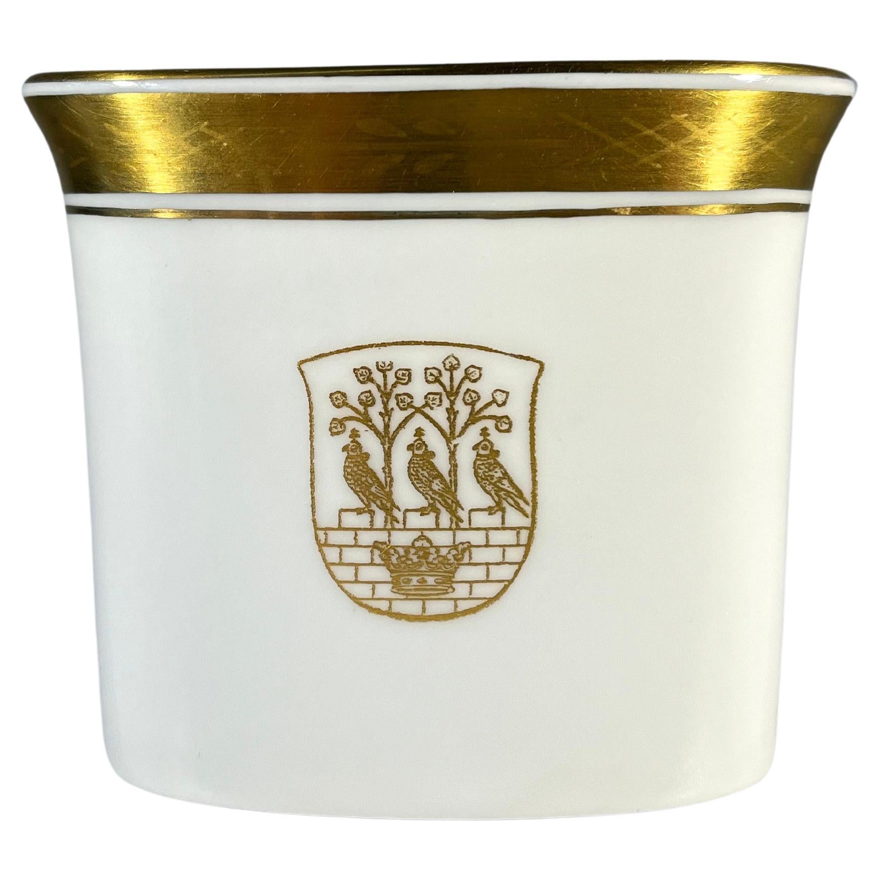 Frederiksberg Coat Of Arms, Royal Copenhagen Porcelain, Gilded Toothpick Holder For Sale