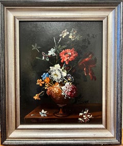 Fine Classical Dutch Old Master Style Still Life Flowers in Vase Oil Painting