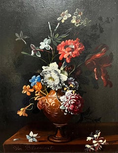 Fine Classical Dutch Old Master Style Still Life Flowers in Vase Oil Painting 