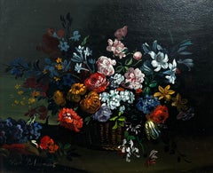 Belle peinture hollandaise à l'huile, Nature morte classique, arrangement floral, style vieux Masterly