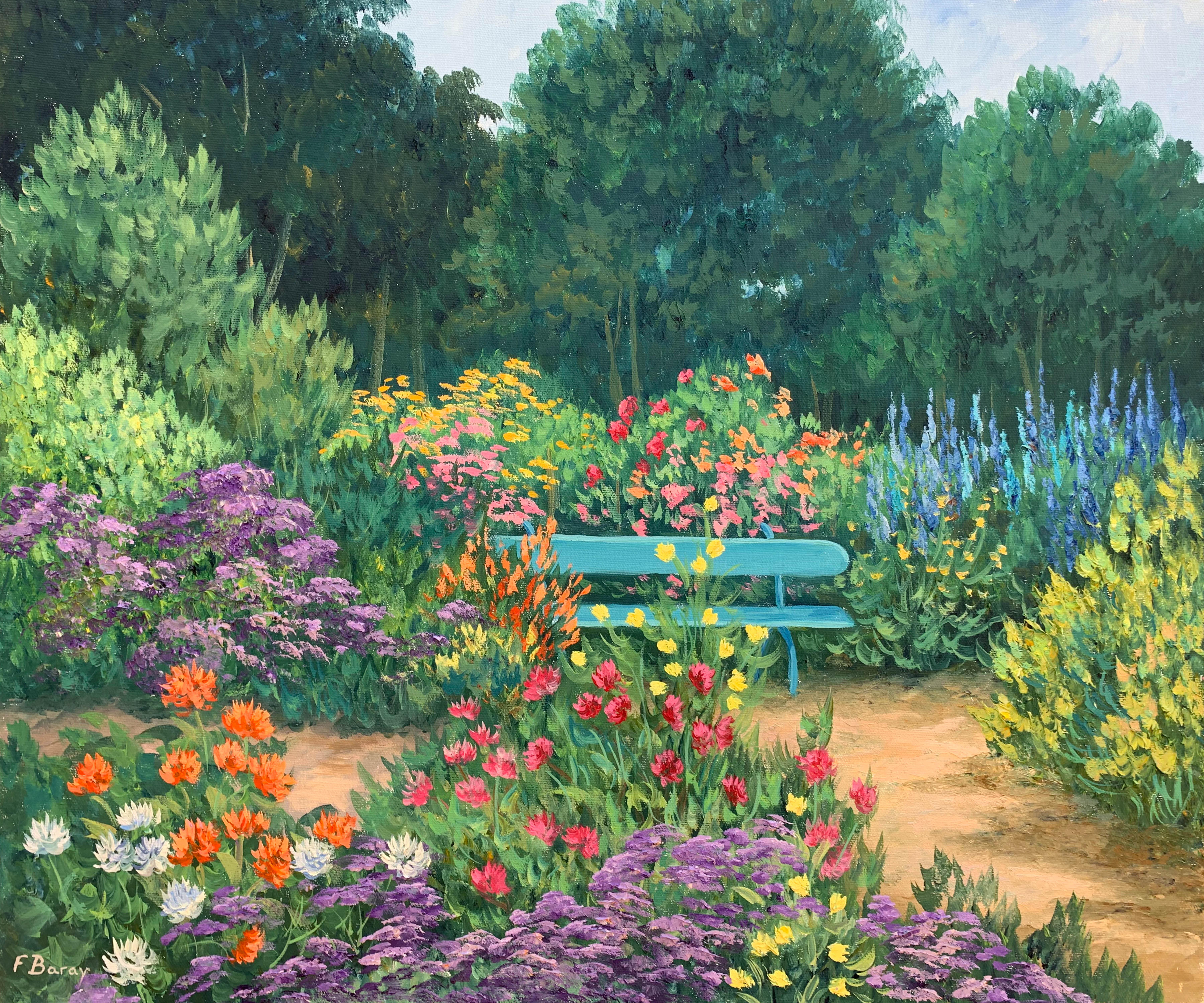 Frederique Baray Landscape Painting - Le Banc du Jardin
